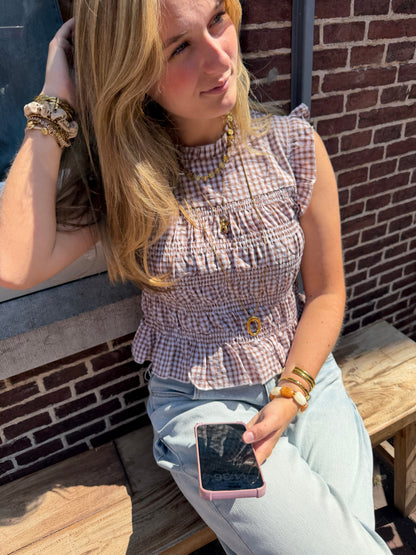 Top Smock Check Brown voor dames