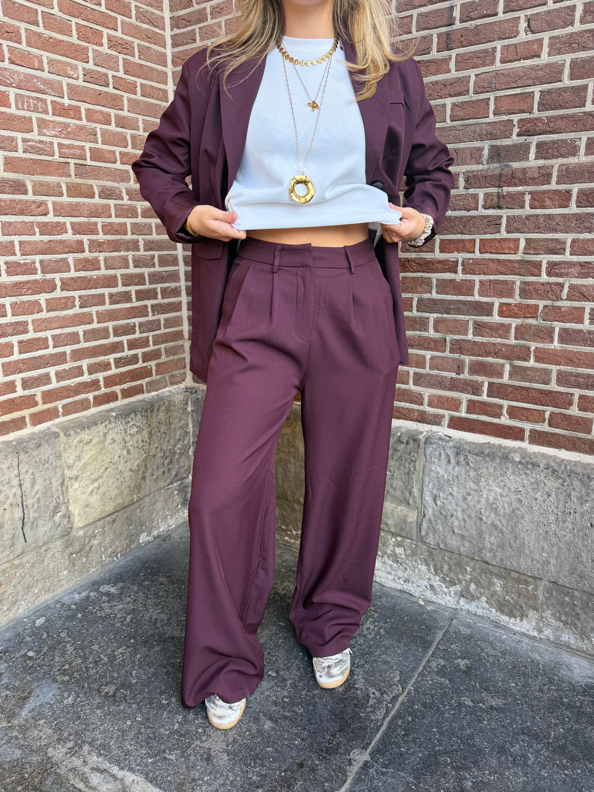 Pants Lauren Wide Leg Bordeaux voor dames