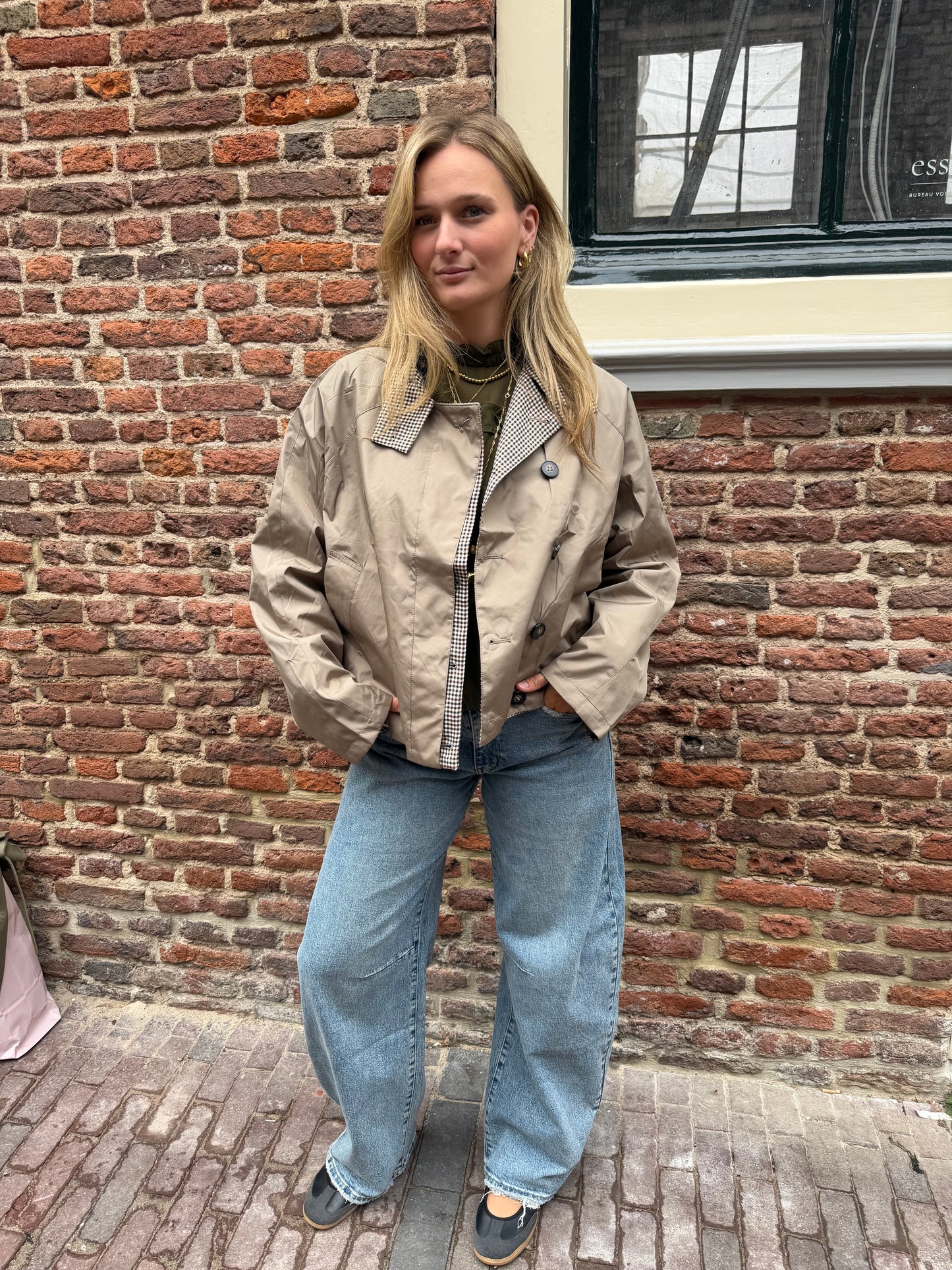 Jacket Floor Check Beige voor dames
