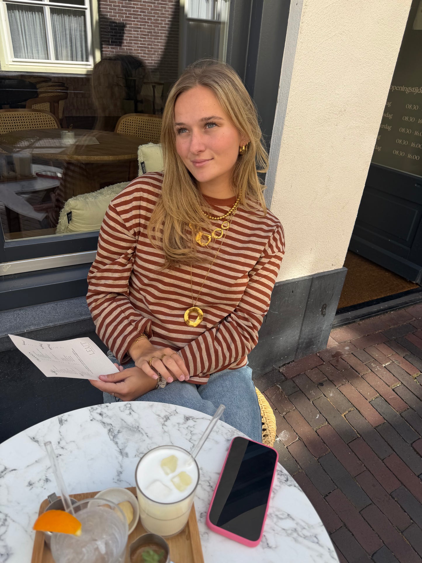 Longsleeve Stripes Caramel voor dames