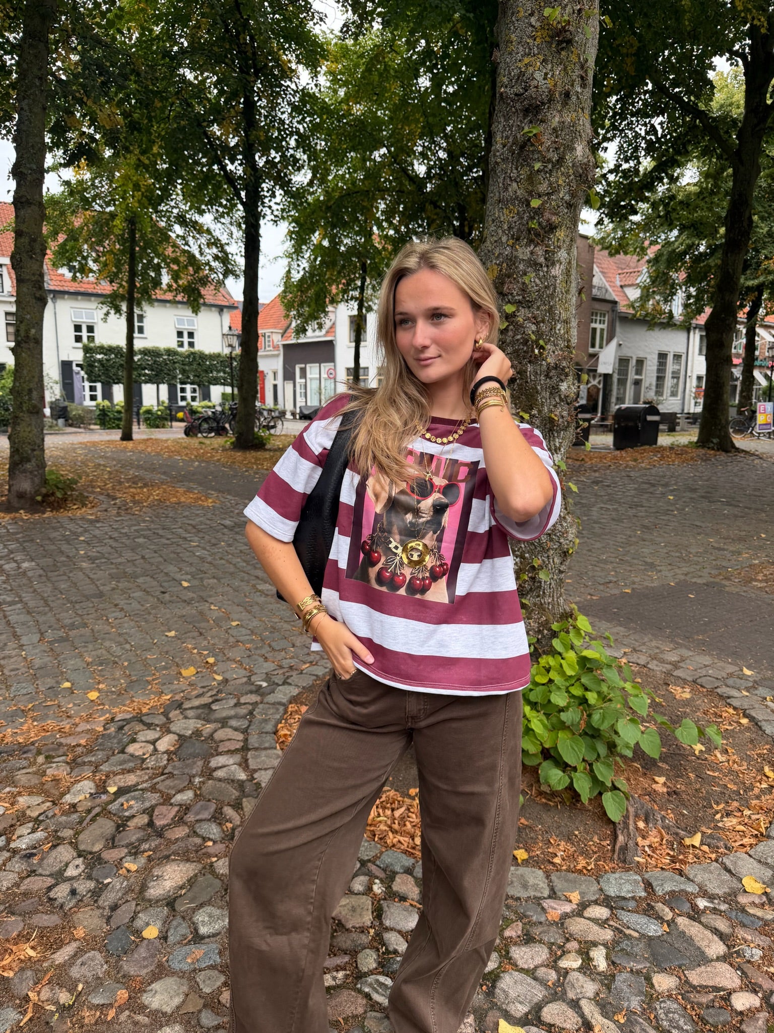 T-shirt Dog Bordeaux Lightgrey voor dames