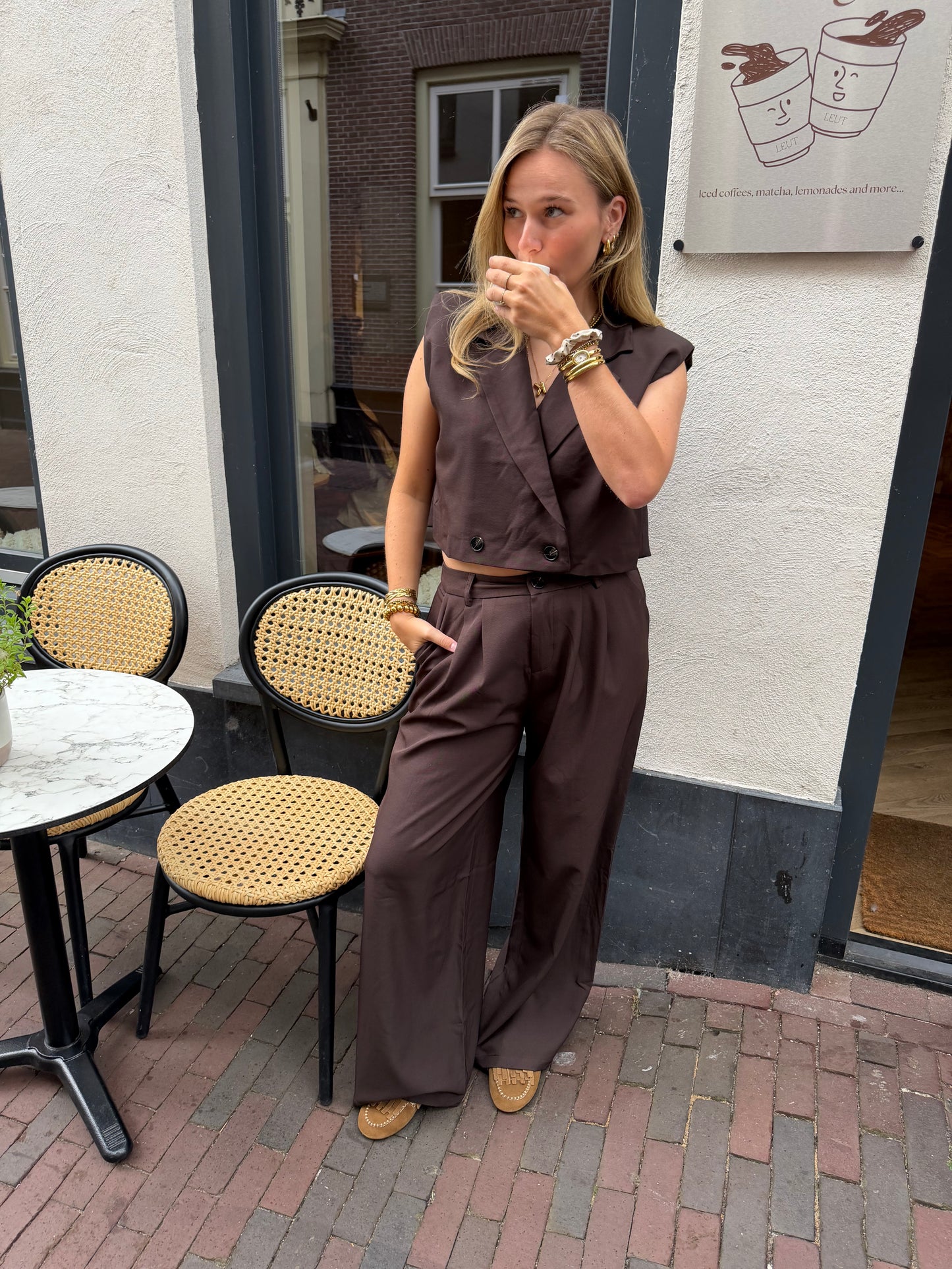 Pants Isabel Wide Leg Brown voor dames