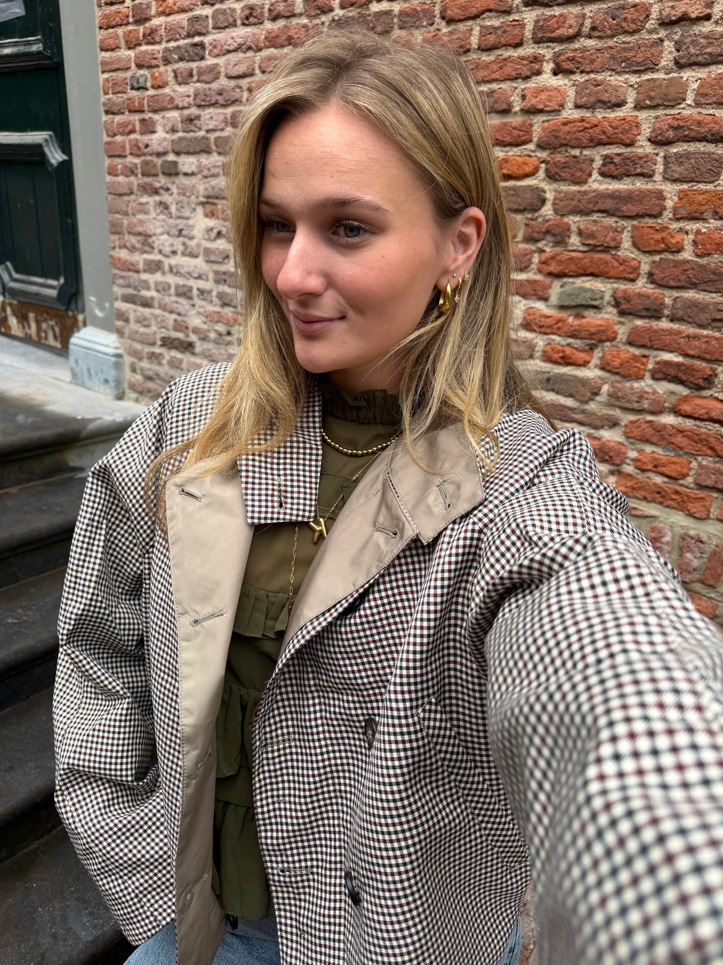 Jacket Floor Check Beige voor dames