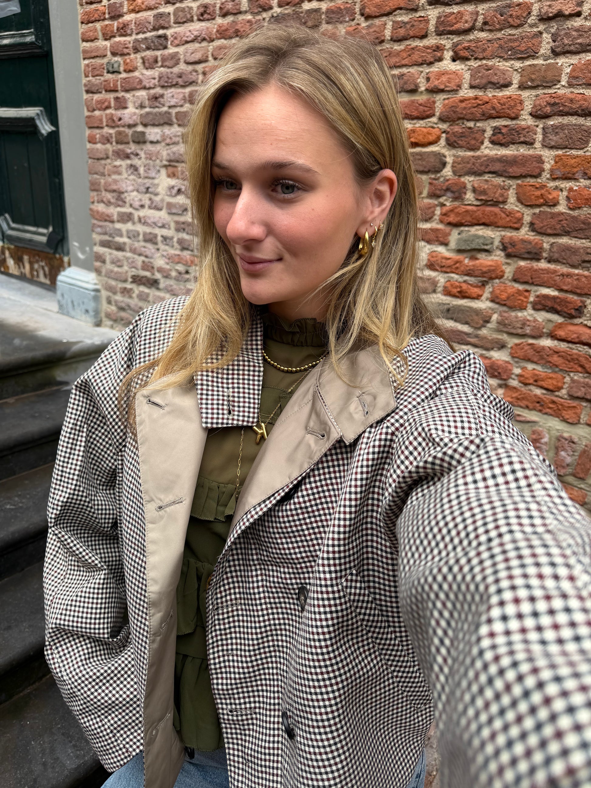 Jacket Floor Check Beige voor dames