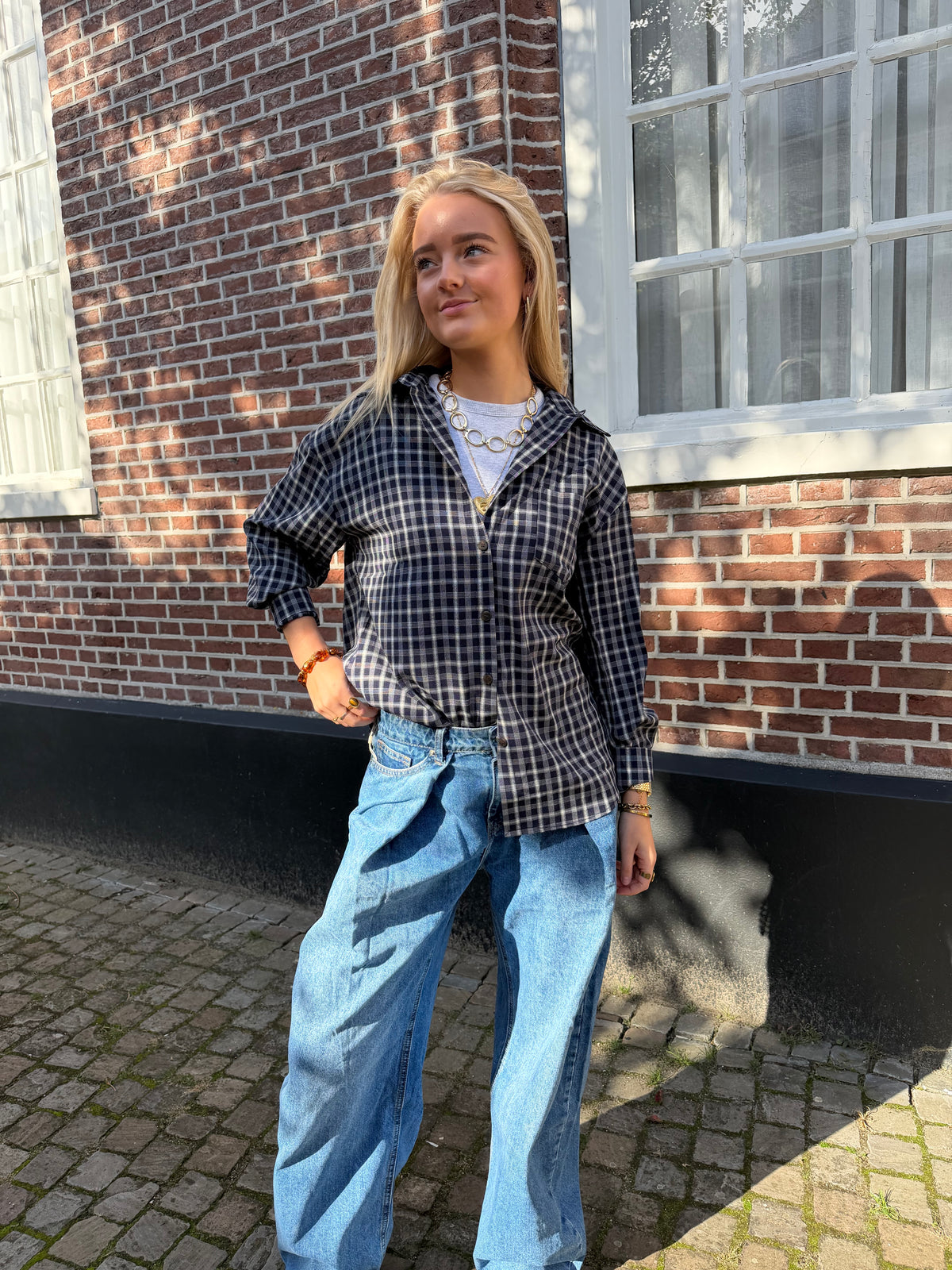 Blouse Daisy Check Navy voor dames