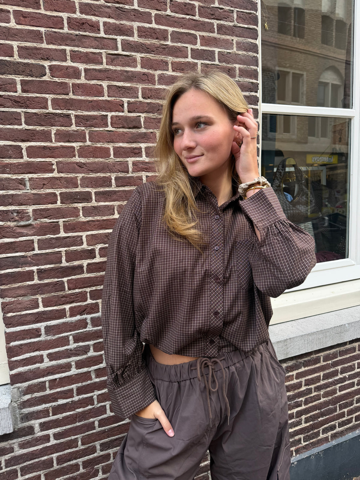 Blouse Feline Check Brown voor dames