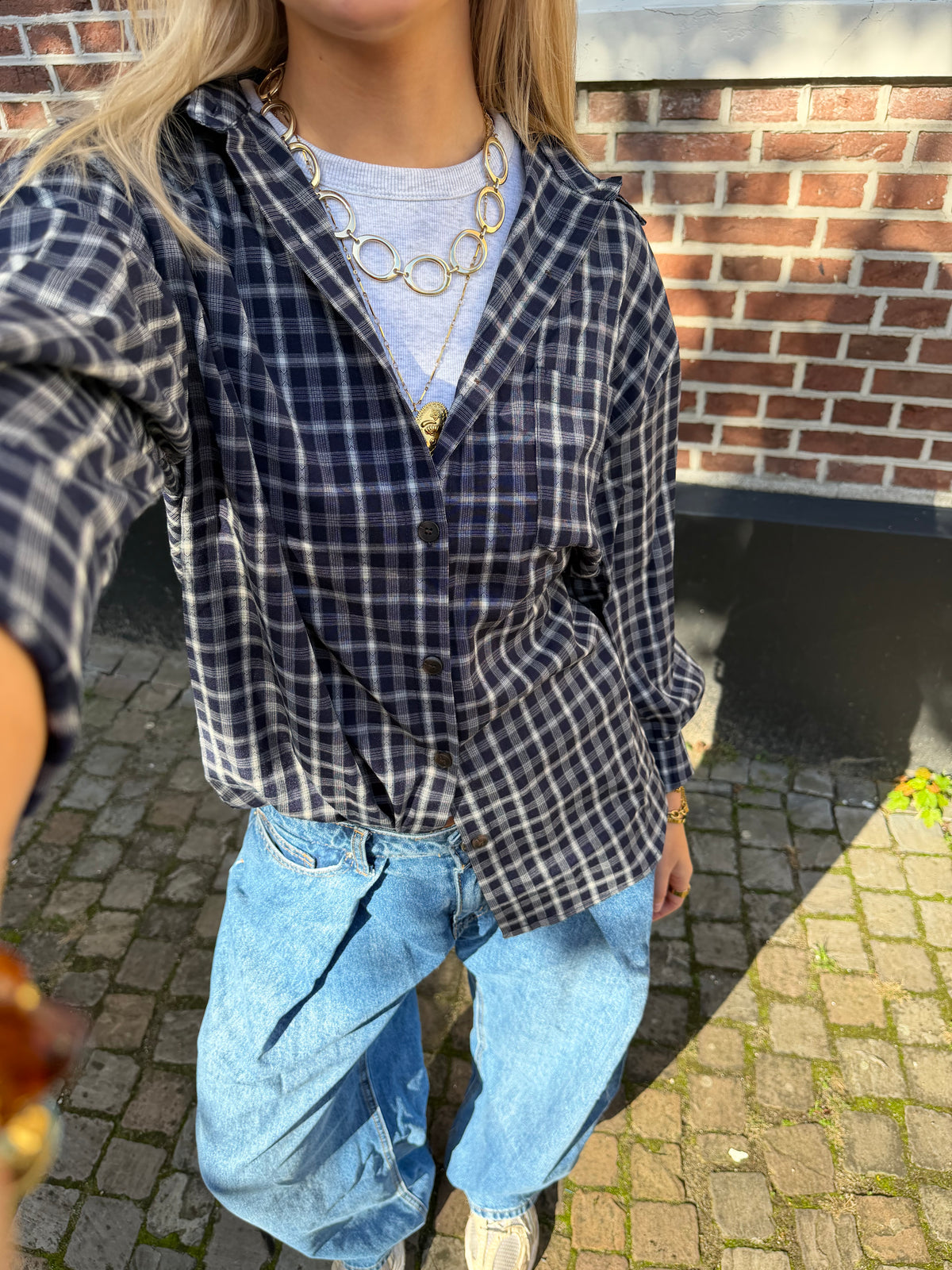 Blouse Daisy Check Navy voor dames