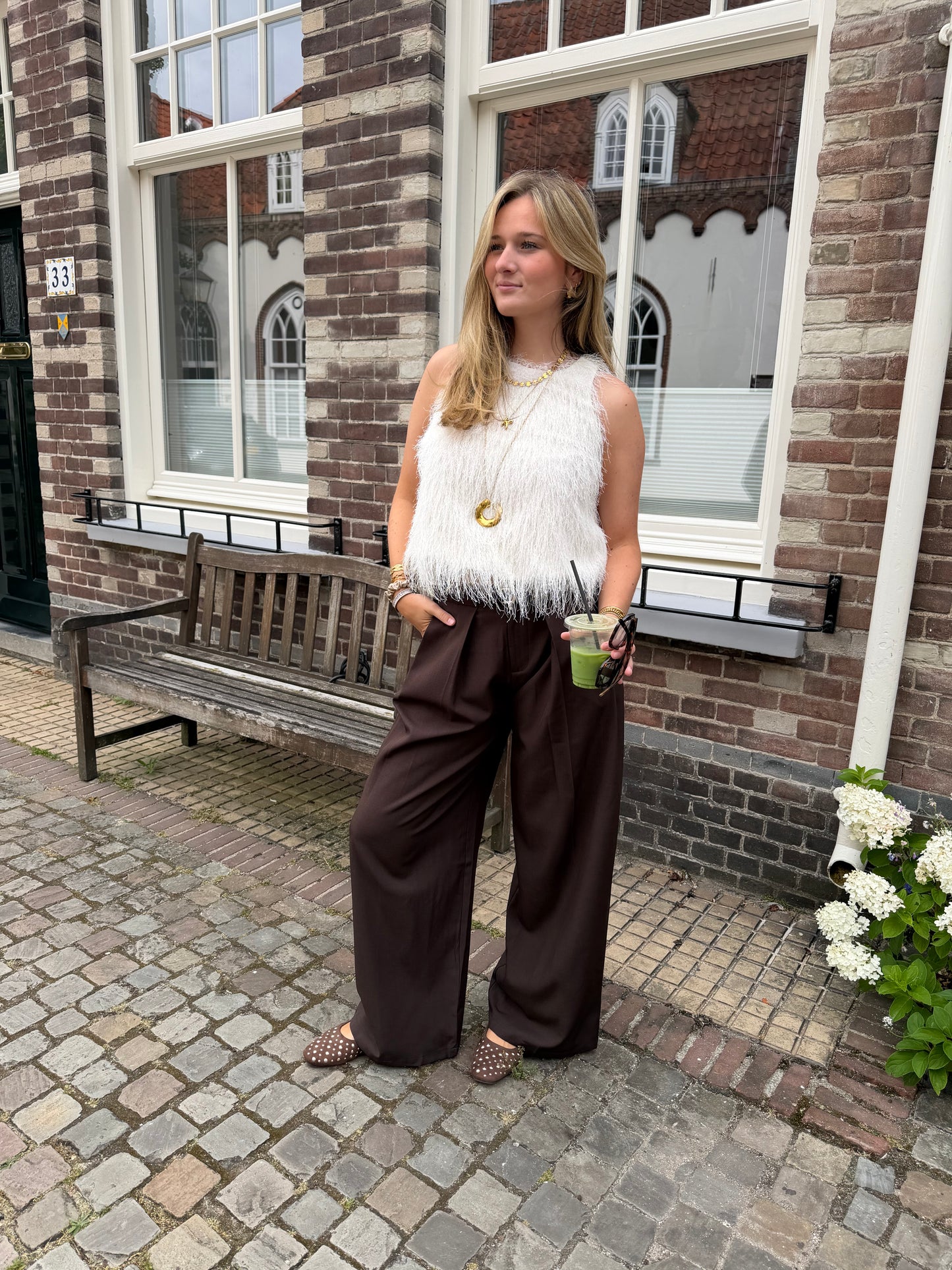 Pants Nien Wide Leg Brown voor dames