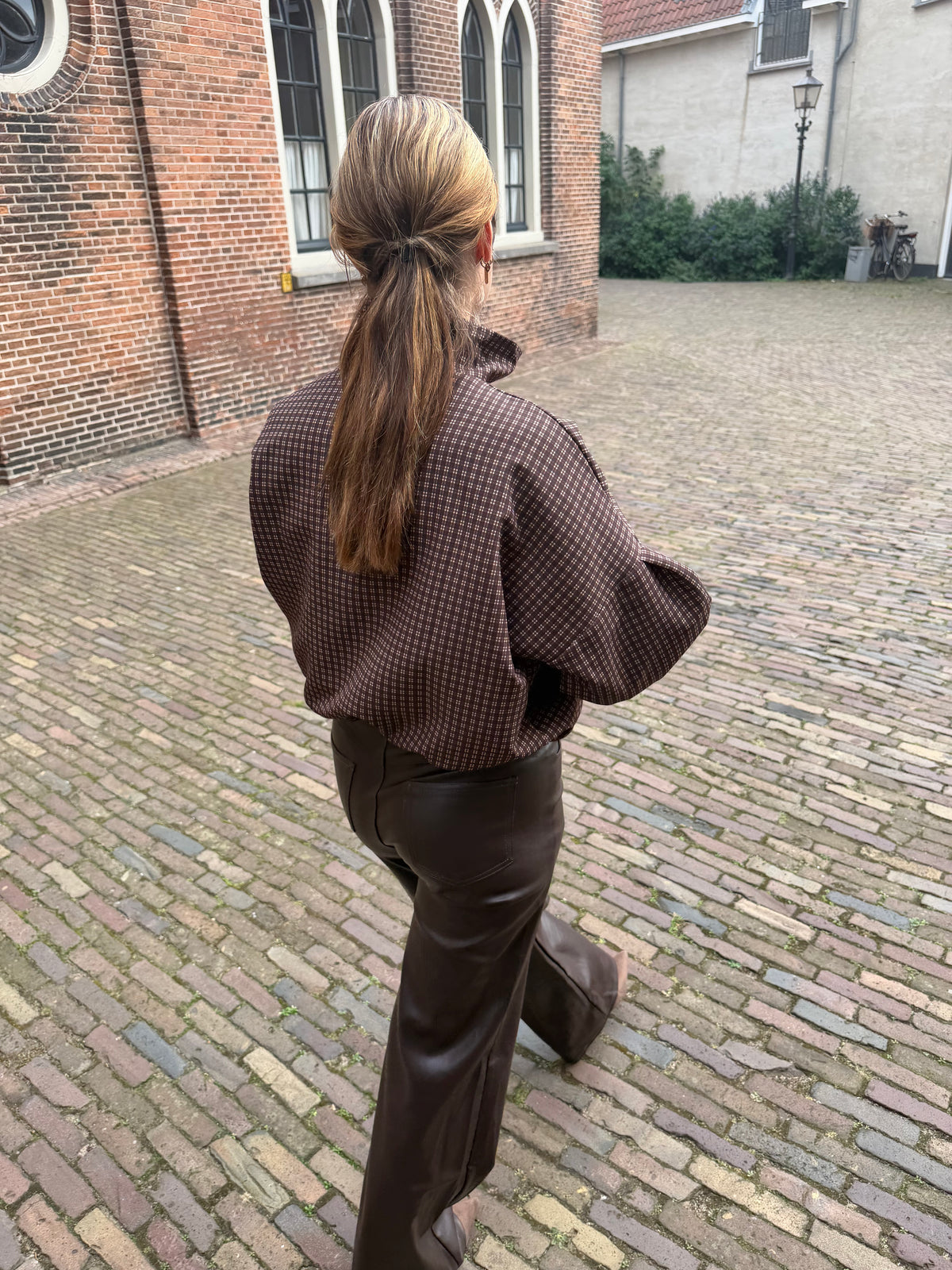 Pants Sanne Leather Look Brown voor dames