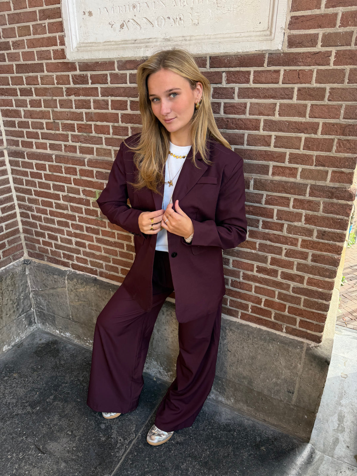 Pants Lauren Wide Leg Bordeaux voor dames