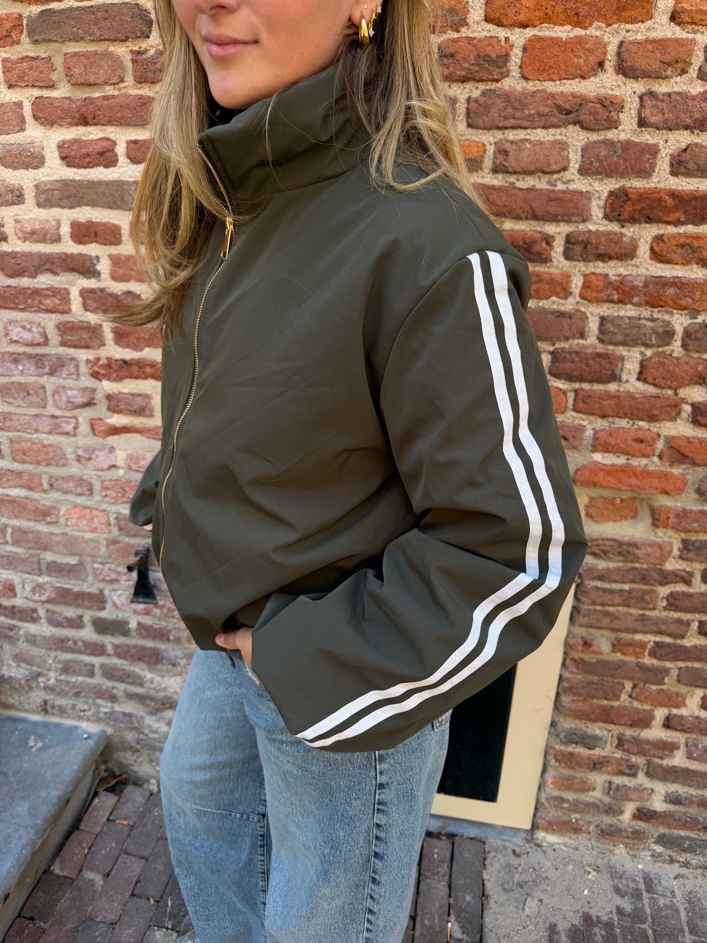 Jacket Indy Stripe Army Green voor dames