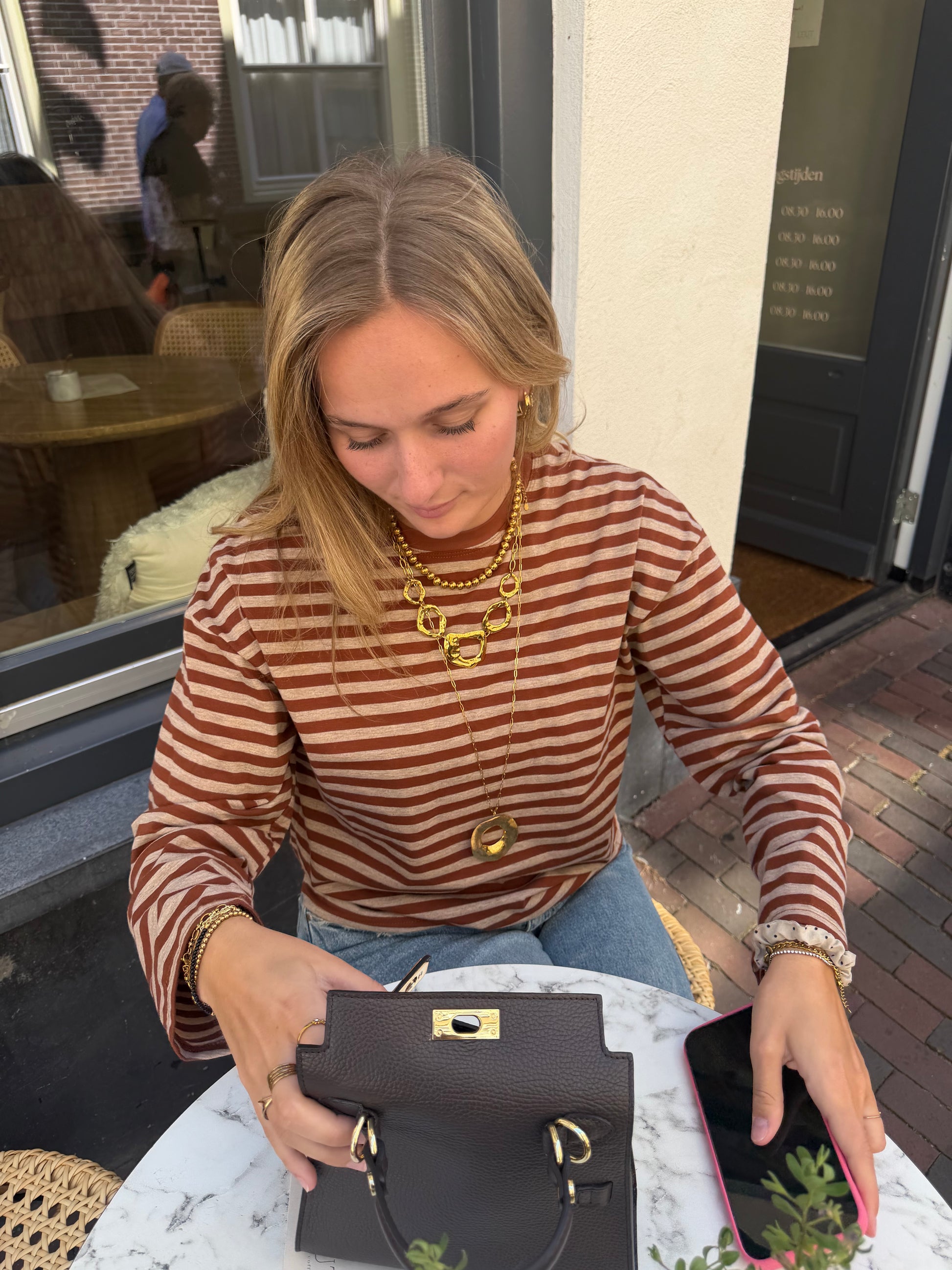 Longsleeve Stripes Caramel voor dames