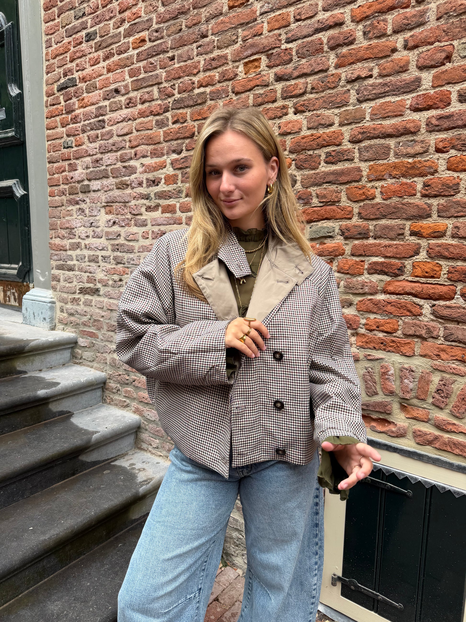 Jacket Floor Check Beige voor dames