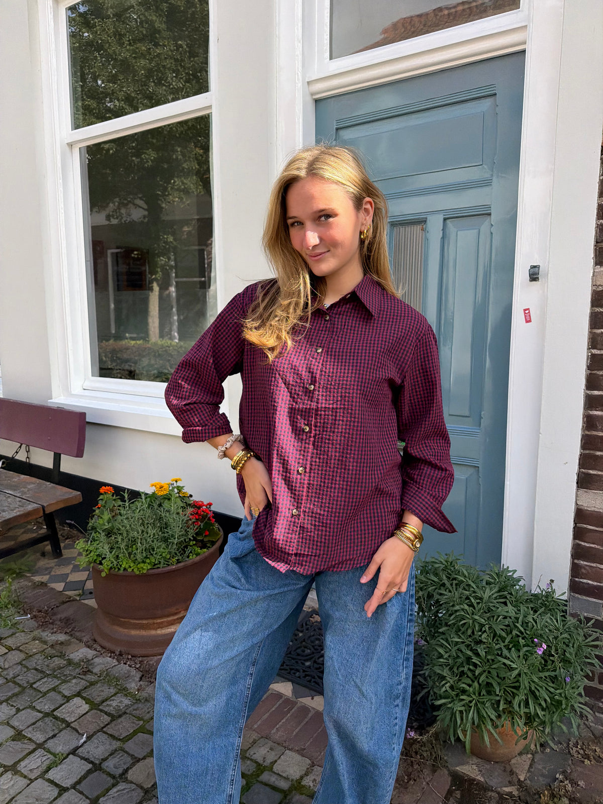 Blouse Ruby Check Bordeaux voor dames