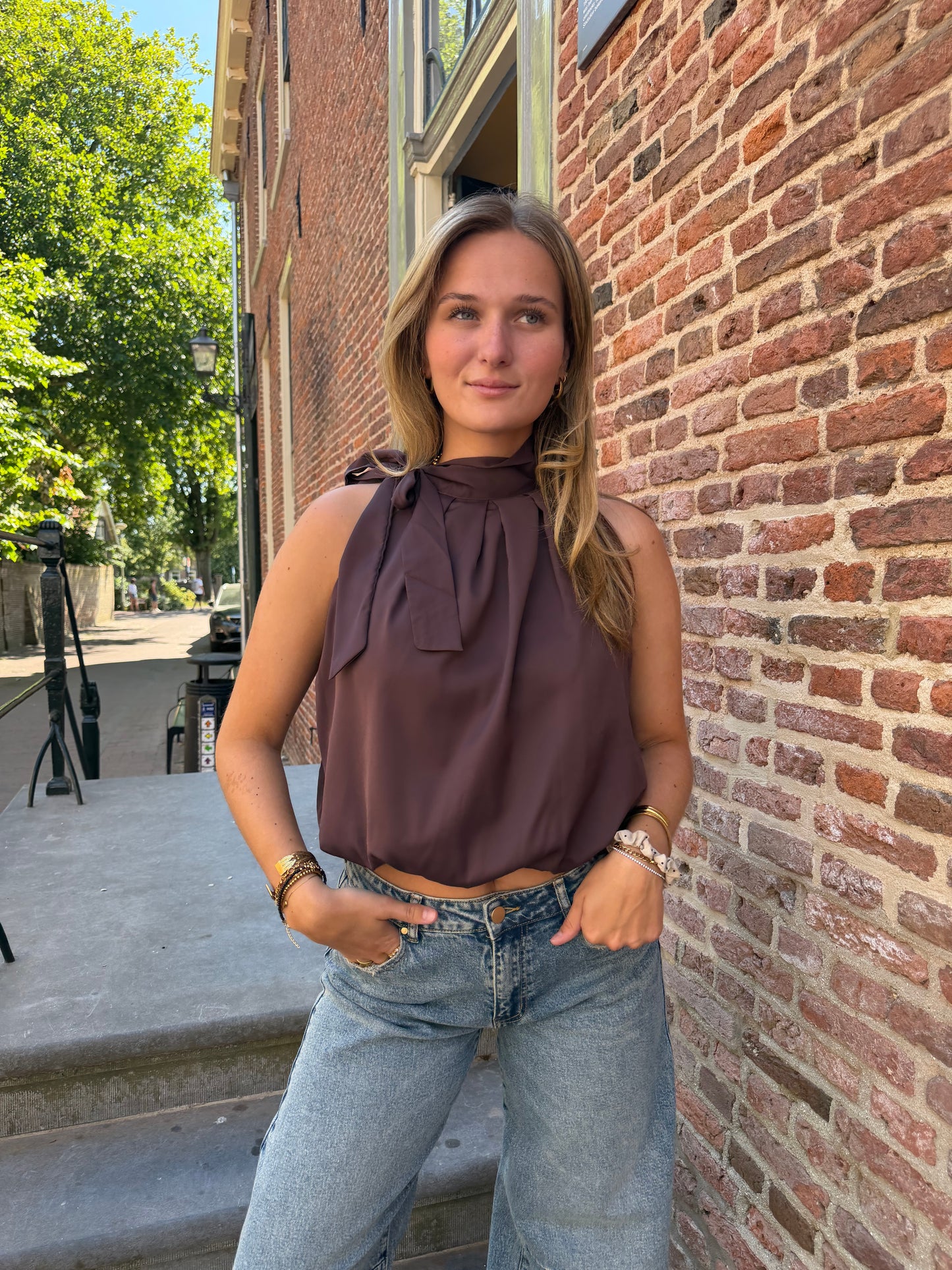 Top Halter Satin Bordeaux voor dames