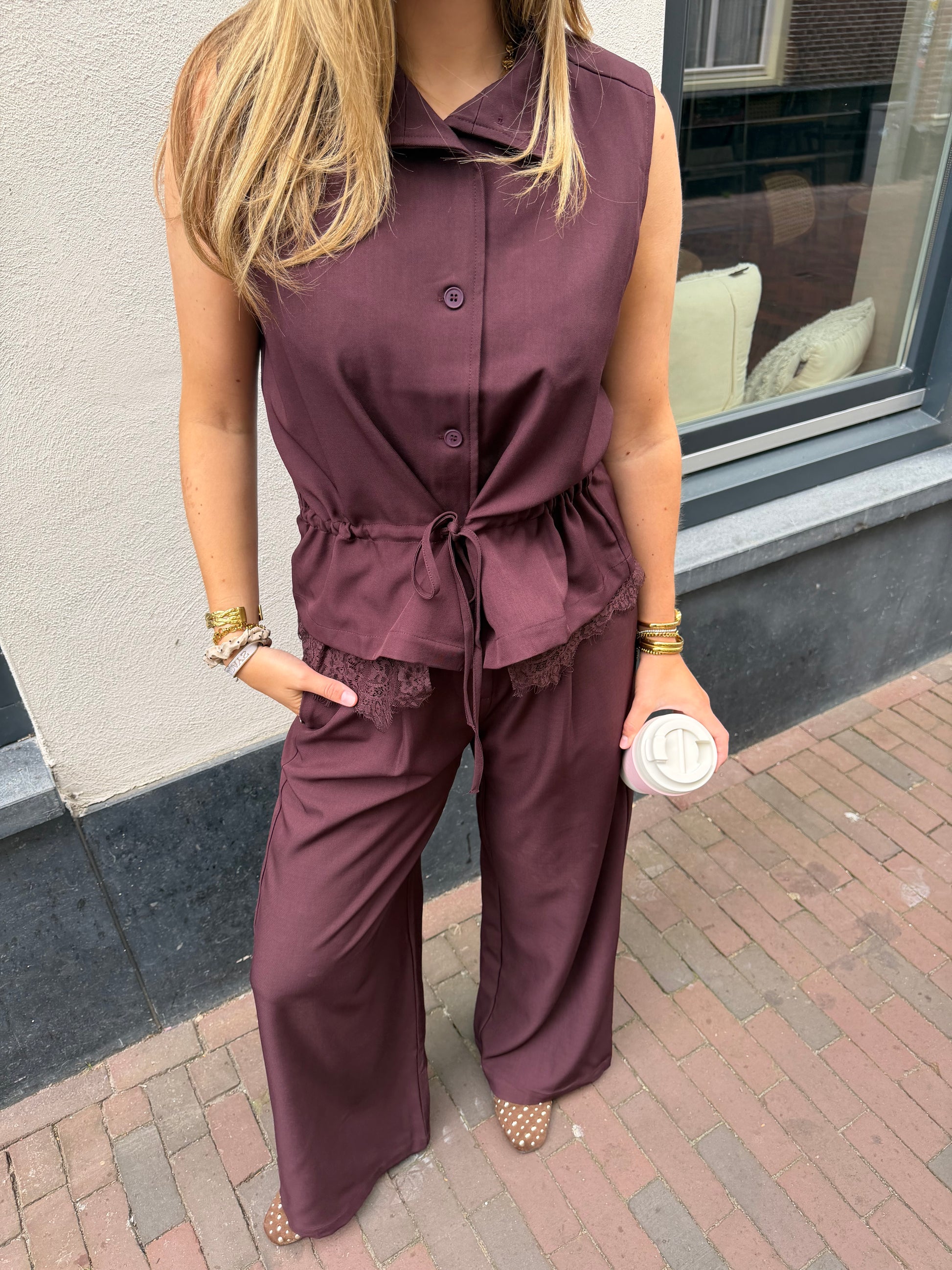 Pants River Wide Leg Bordeaux voor dames