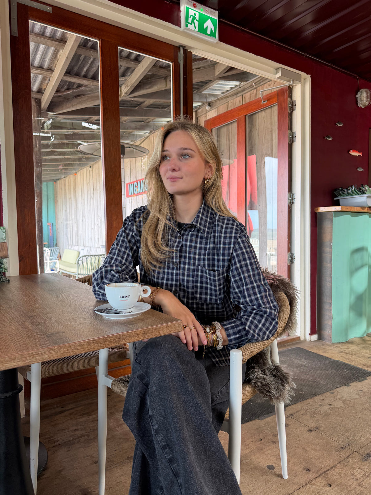 Blouse Daisy Check Navy voor dames