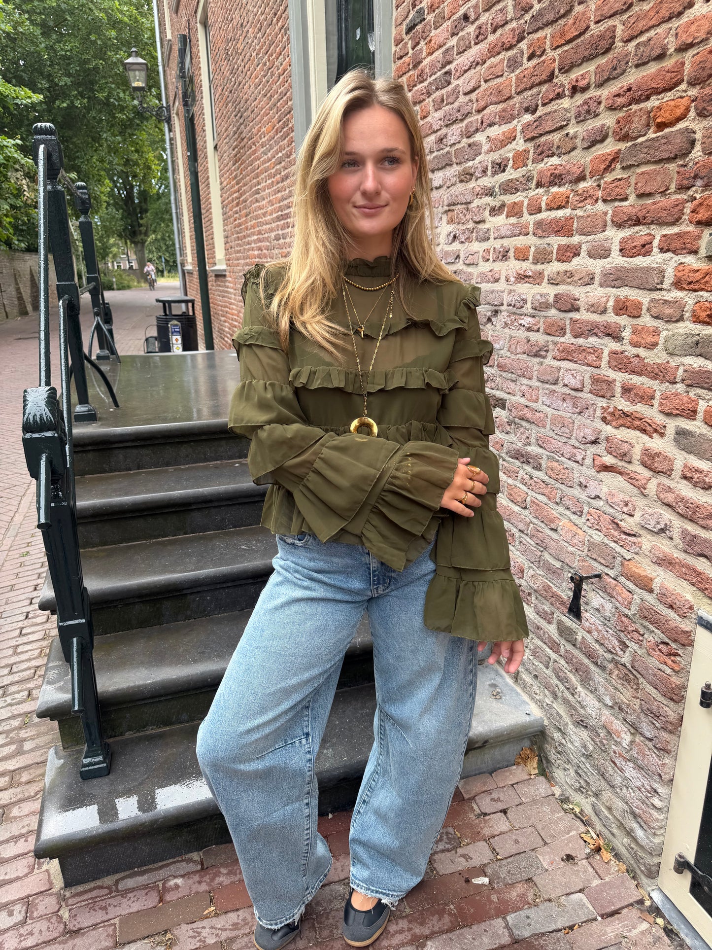 Blouse Saar Ruffle Green voor dames