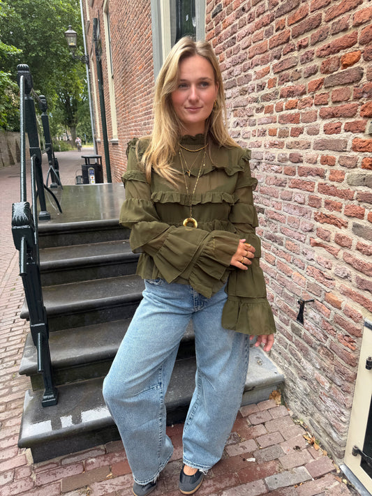 Blouse Saar Ruffle Green voor dames