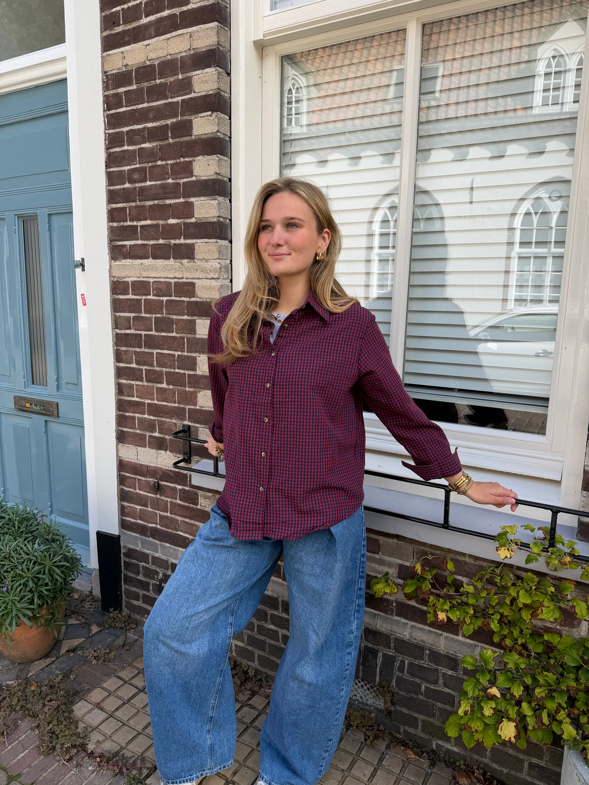 Blouse Ruby Check Bordeaux voor dames