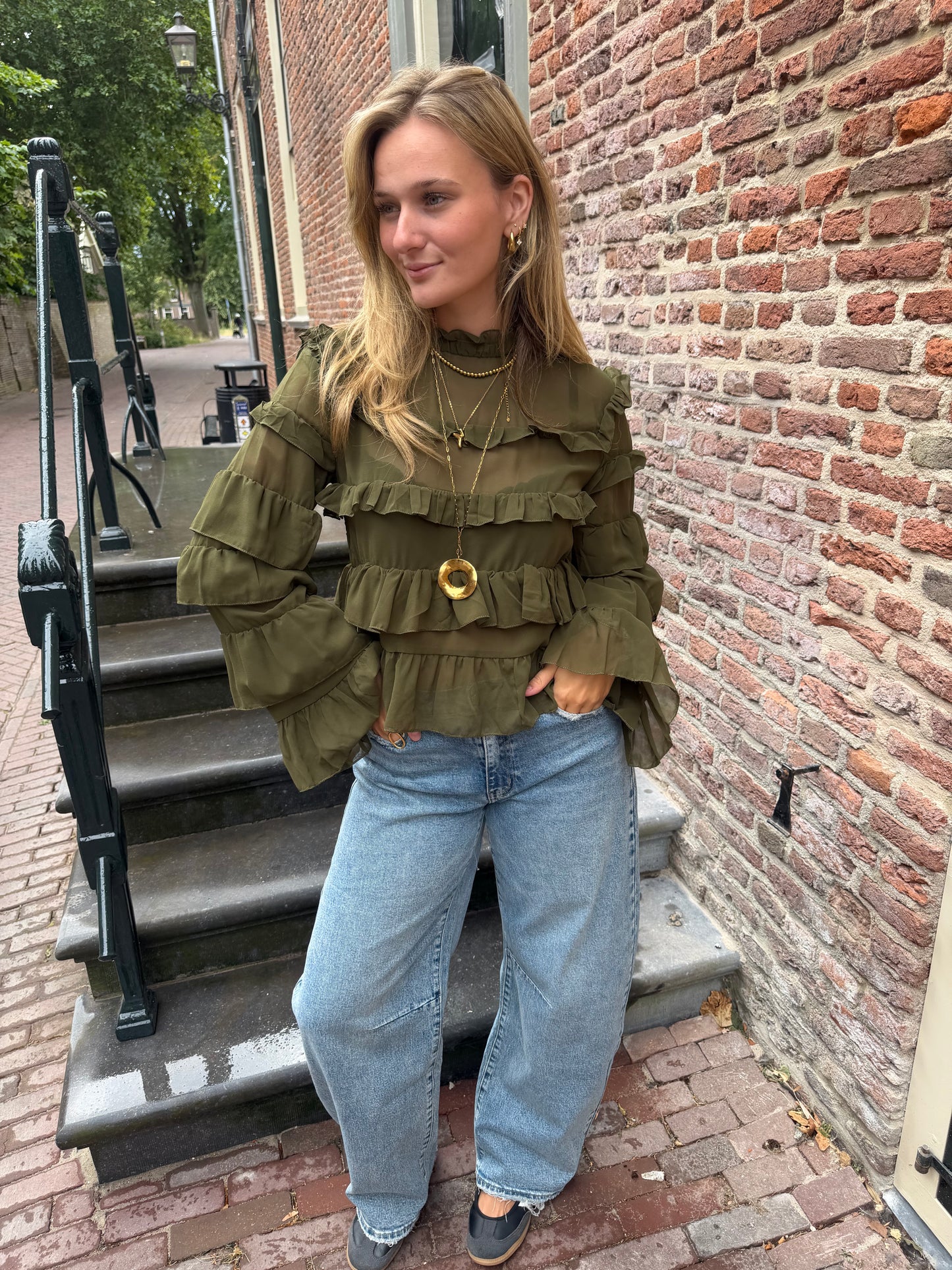 Blouse Saar Ruffle Green voor dames