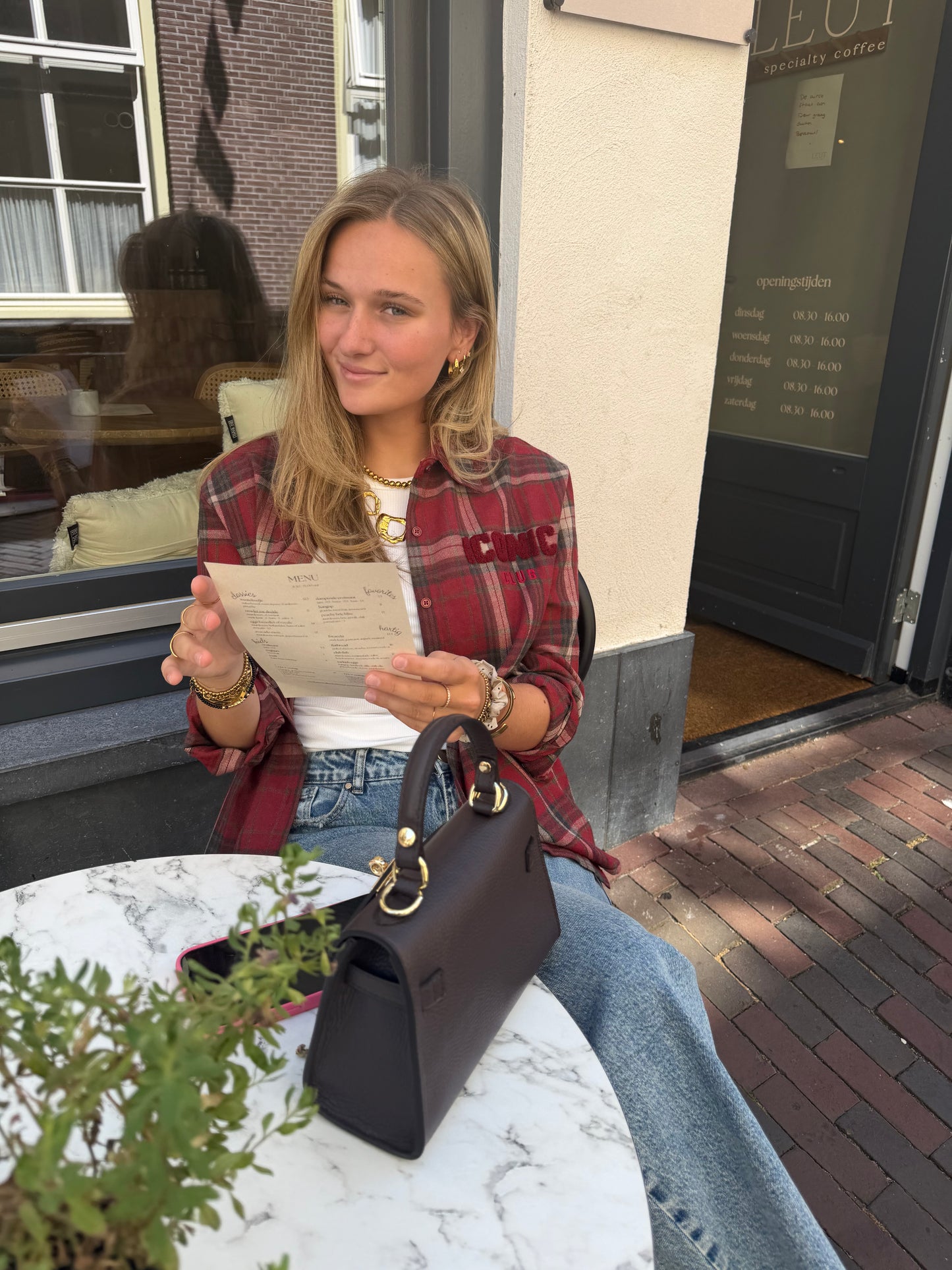 Blouse Iconic Check Bordeaux voor dames