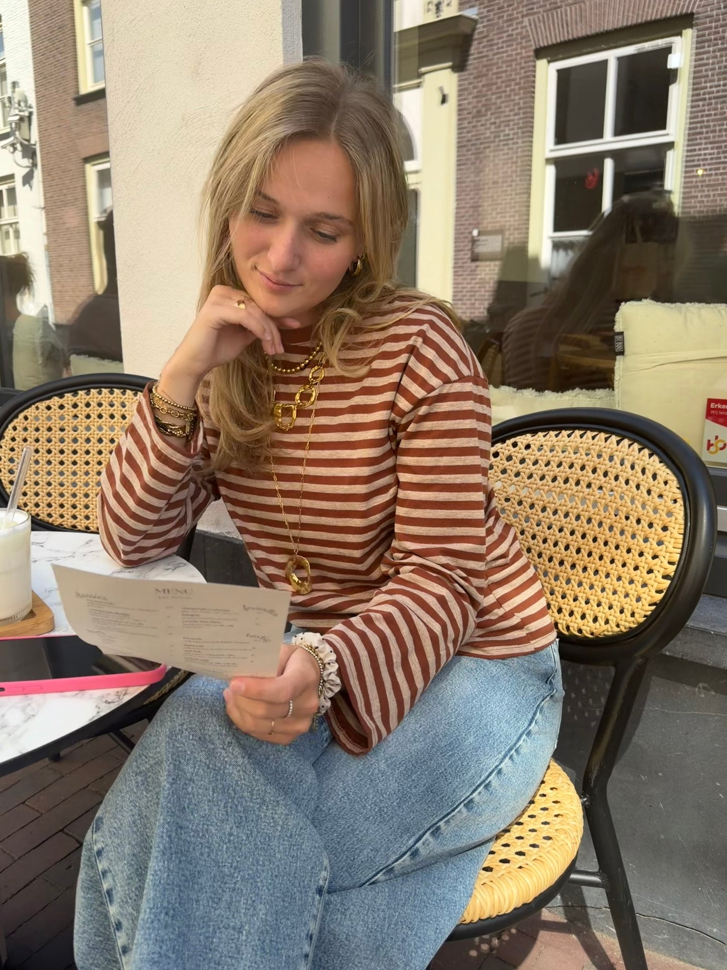 Longsleeve Stripes Caramel voor dames
