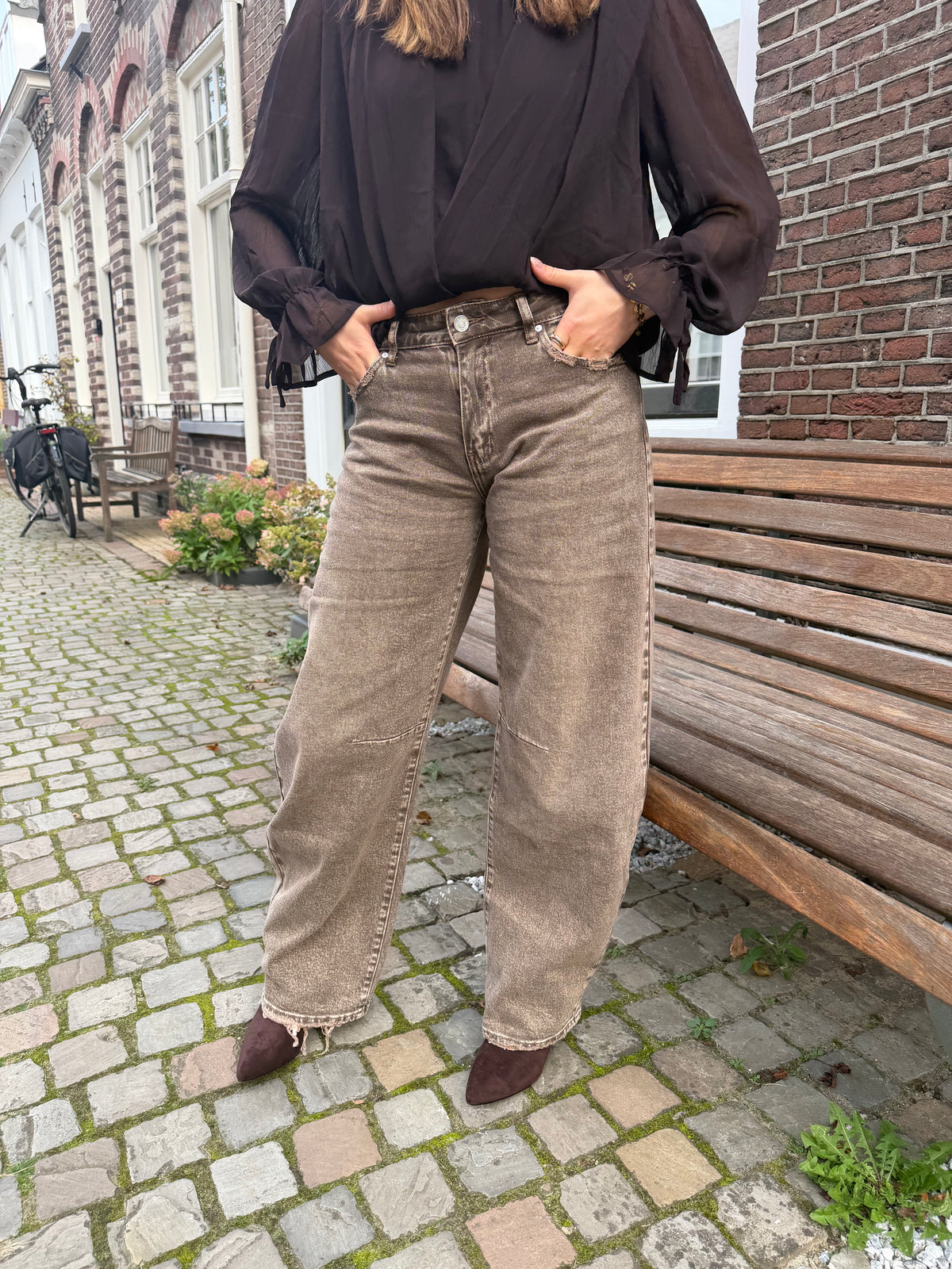 Jeans Elles Balloon Grey Brown voor dames