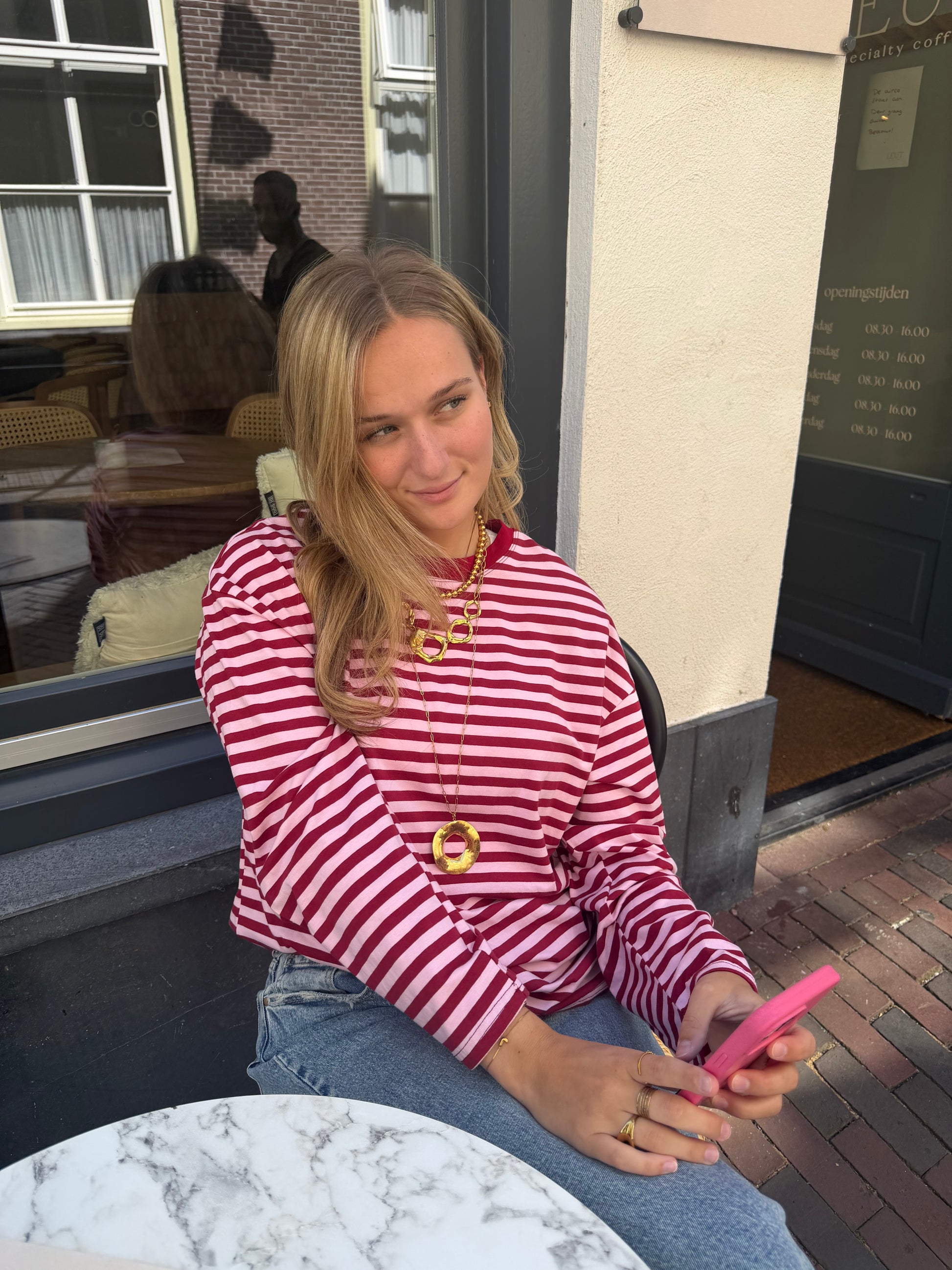 Longsleeve Stripes Pink Bordeaux voor dames