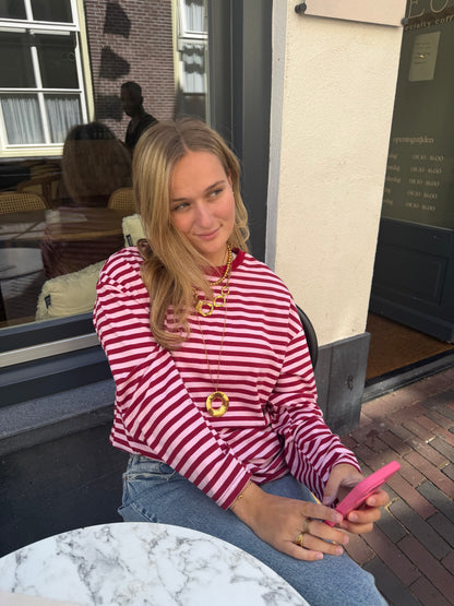 Longsleeve Stripes Pink Bordeaux voor dames