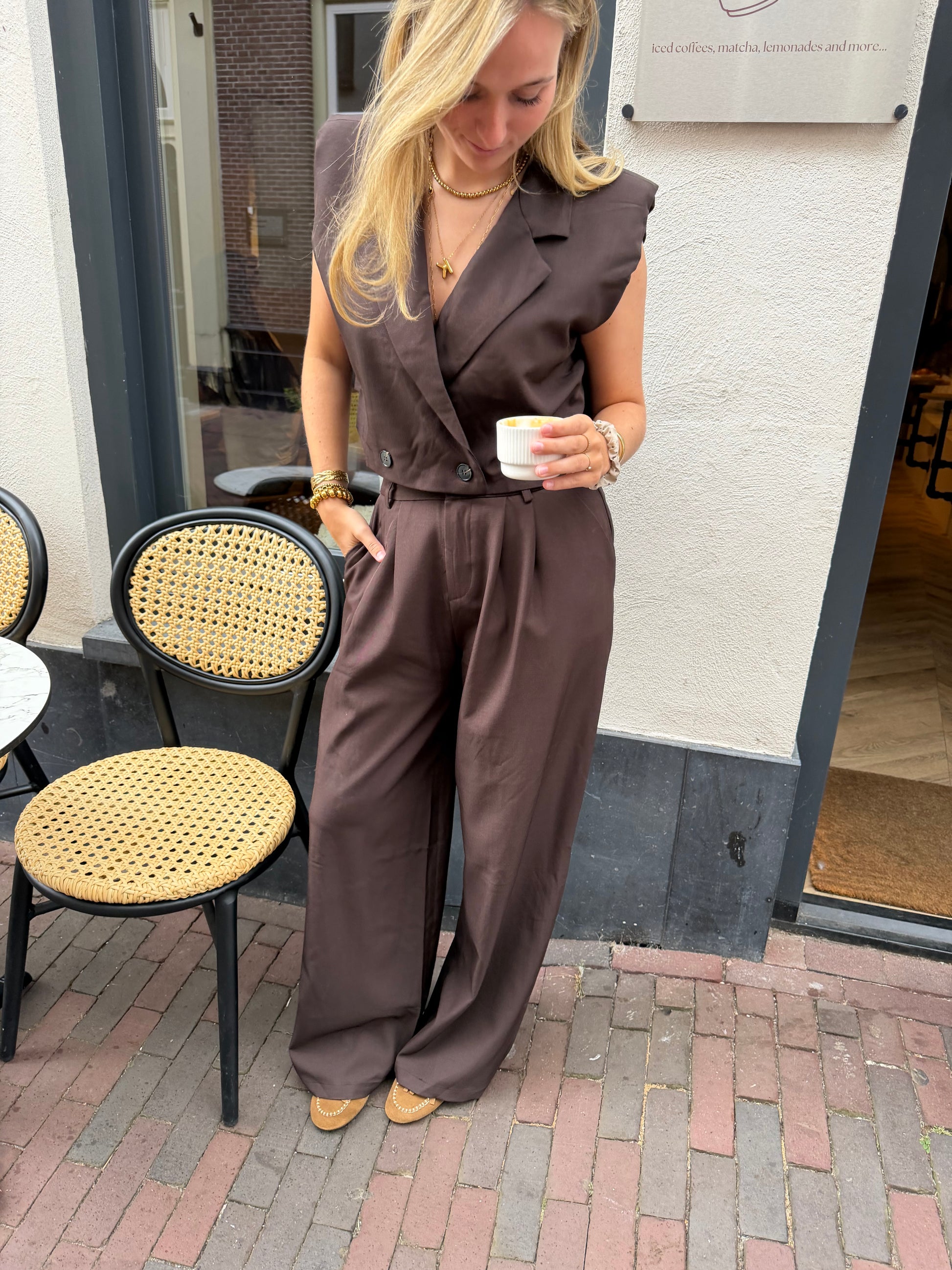 Pants Isabel Wide Leg Brown voor dames