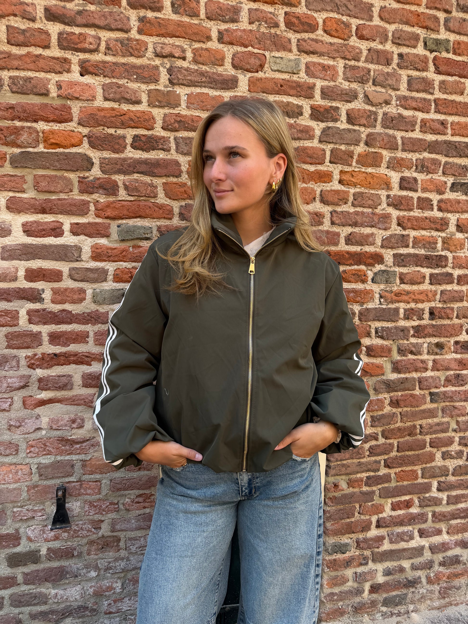 Jacket Indy Stripe Army Green voor dames