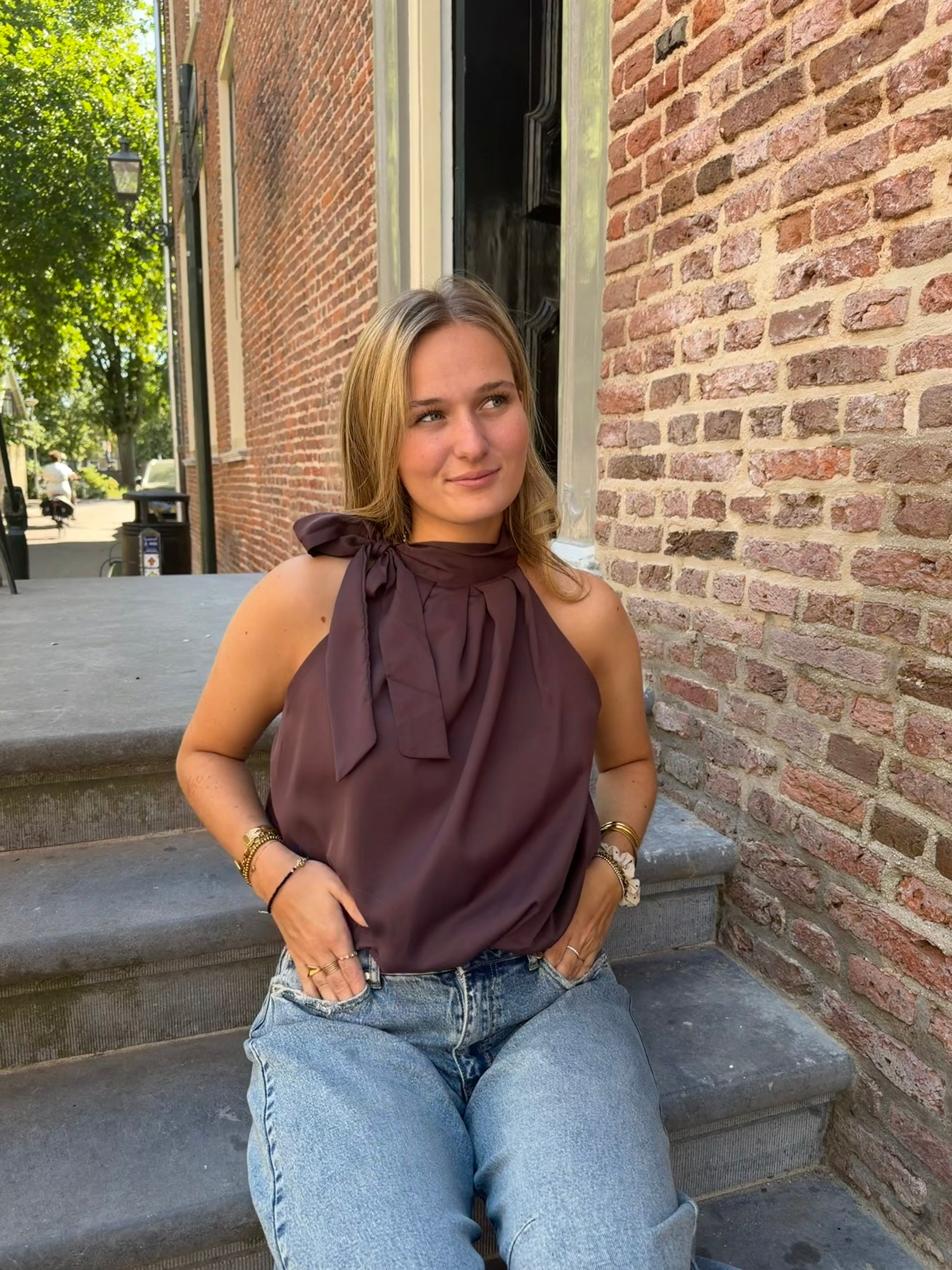 Top Halter Satin Bordeaux voor dames