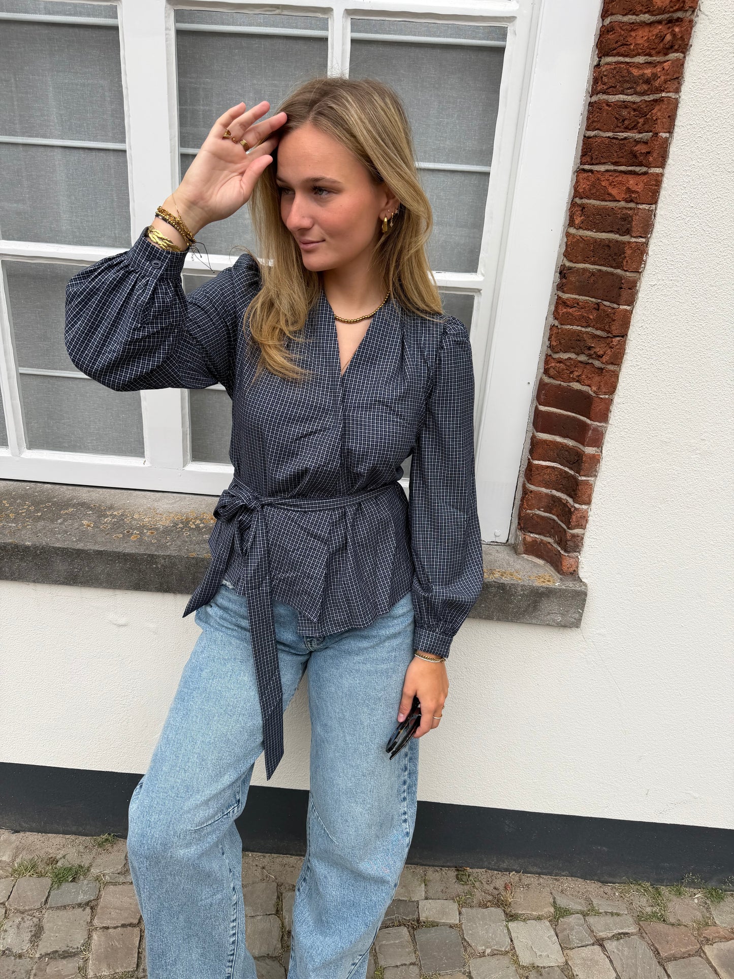 Blouse Jill Check Navy voor dames