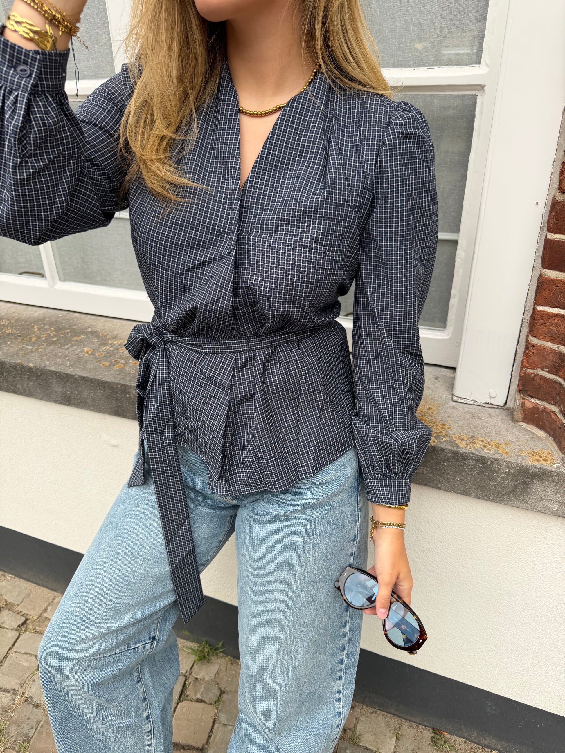 Blouse Jill Check Navy voor dames