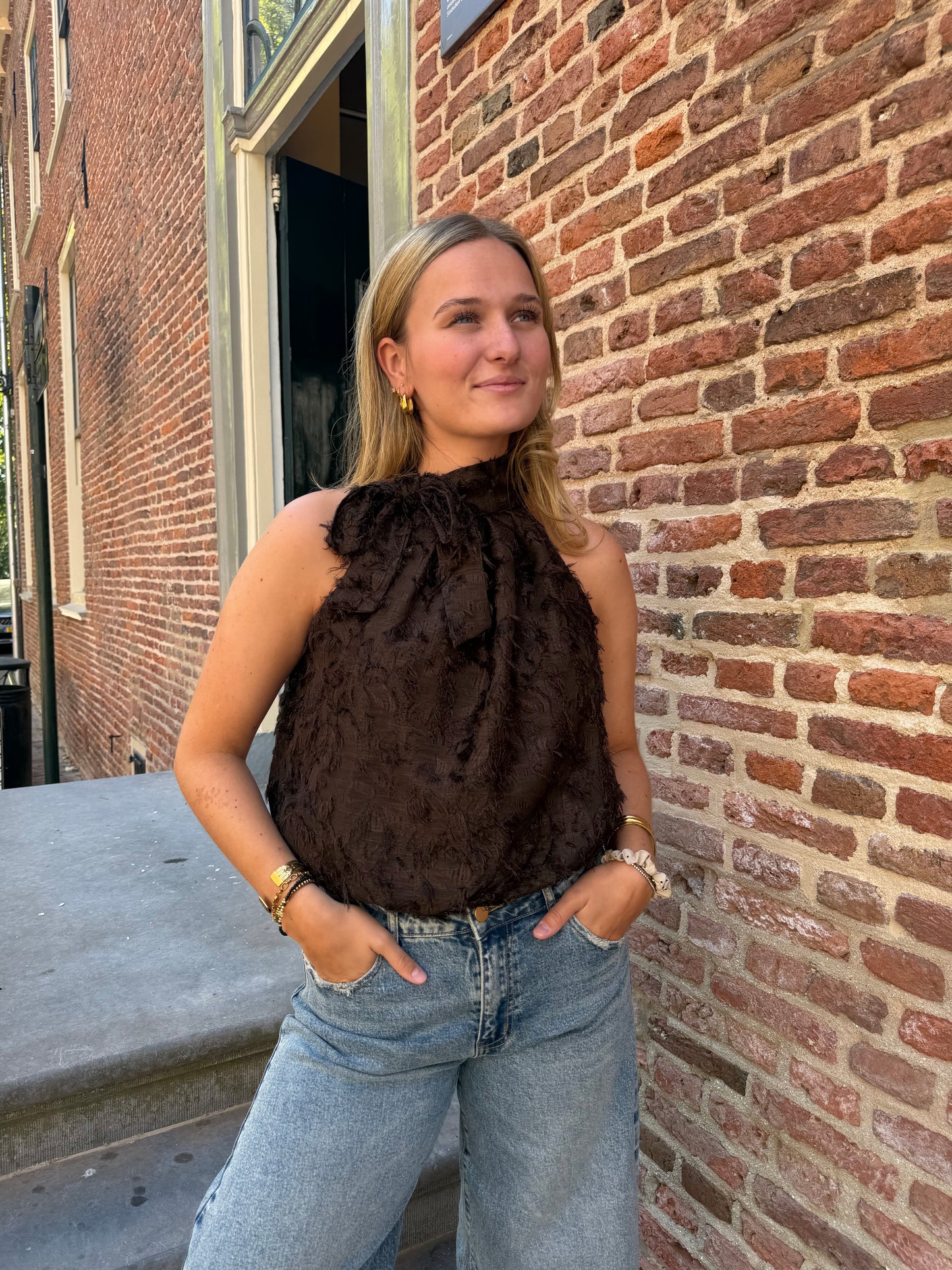 Top Halter Feather Brown voor dames