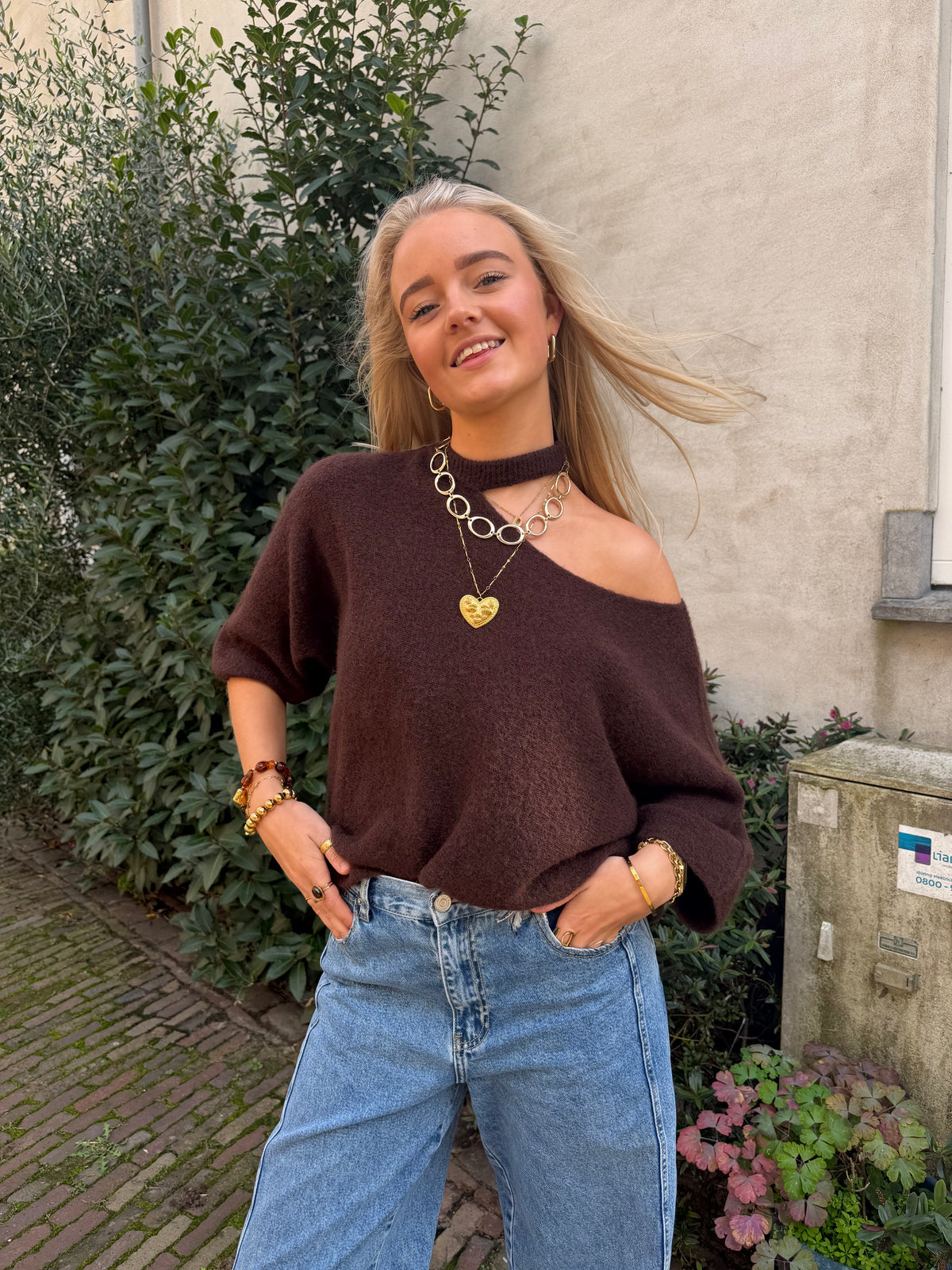 Knit Fleur Choker Brown voor dames