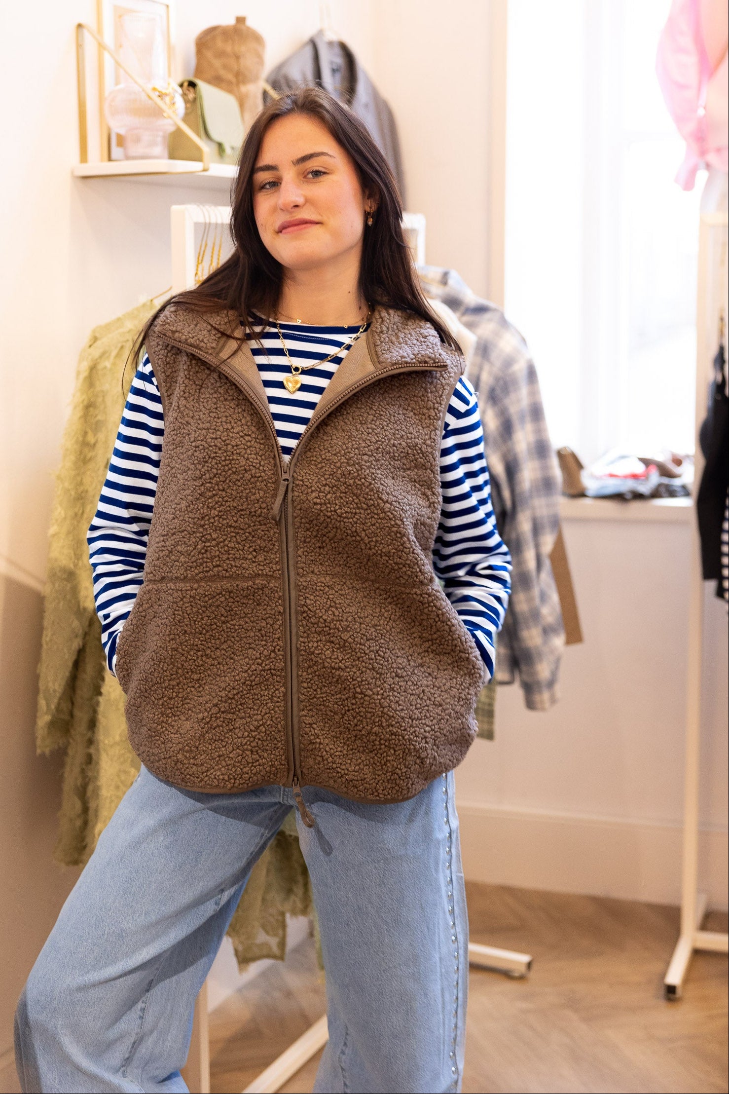 Gilet Teddy Taupe voor dames