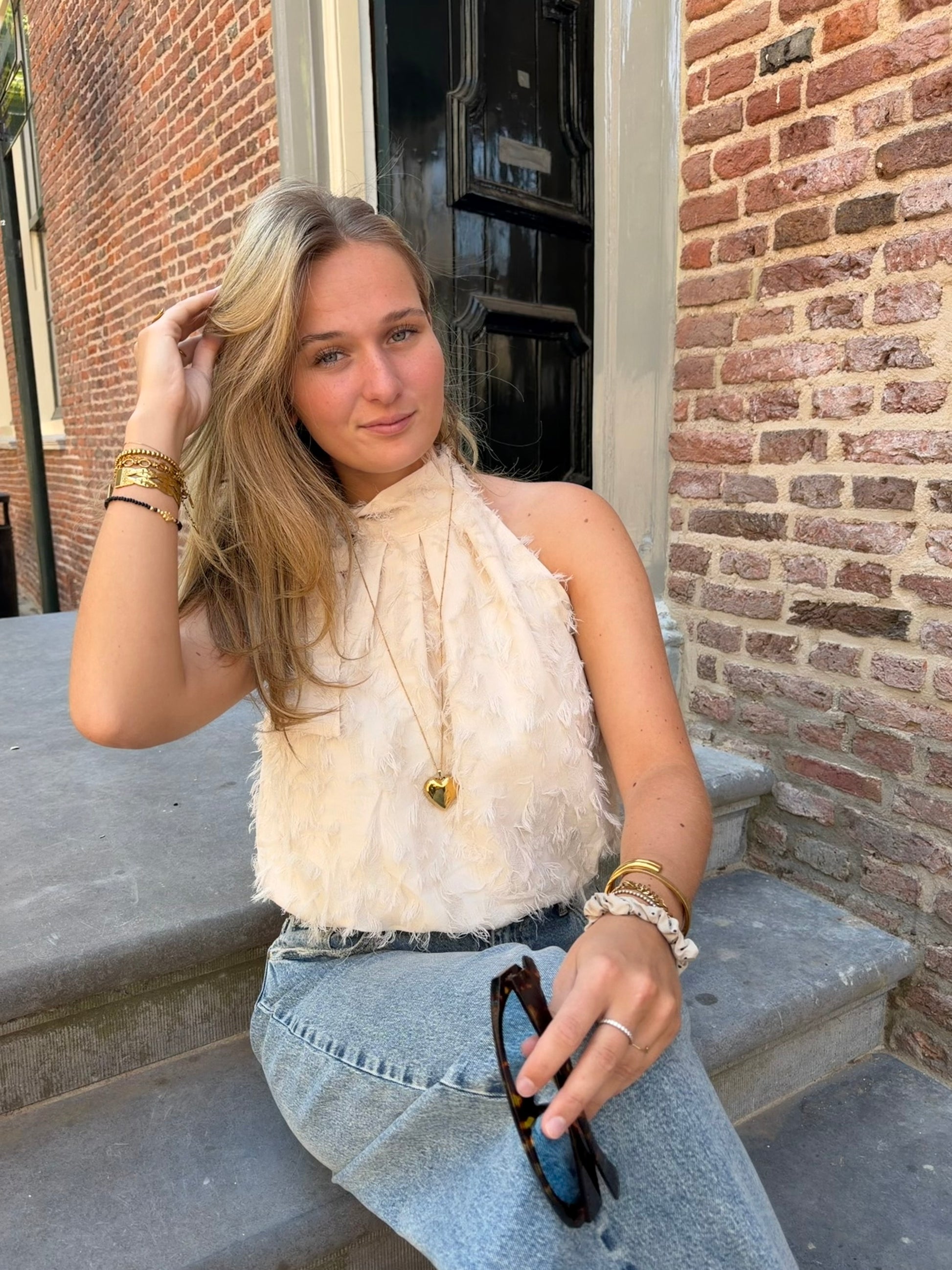 Top Halter Feather Offwhite voor dames