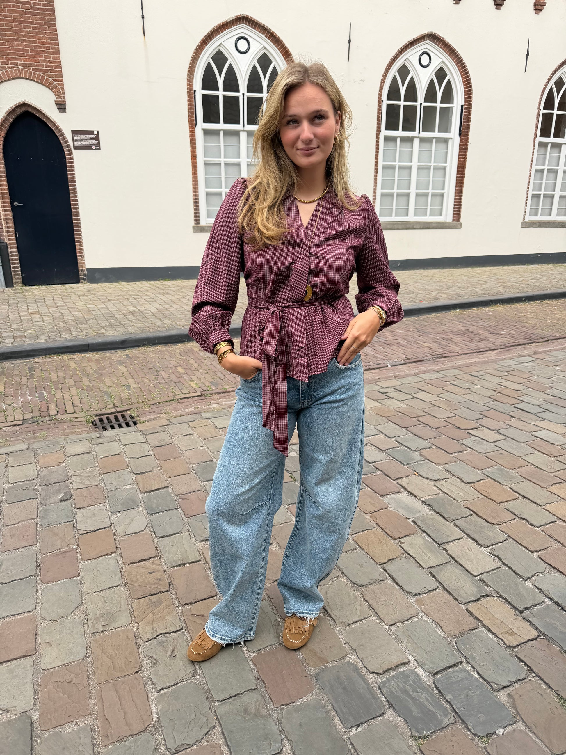 Blouse Jill Check Bordeaux voor dames
