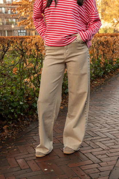 Jeans Studs Beige Voor Dames