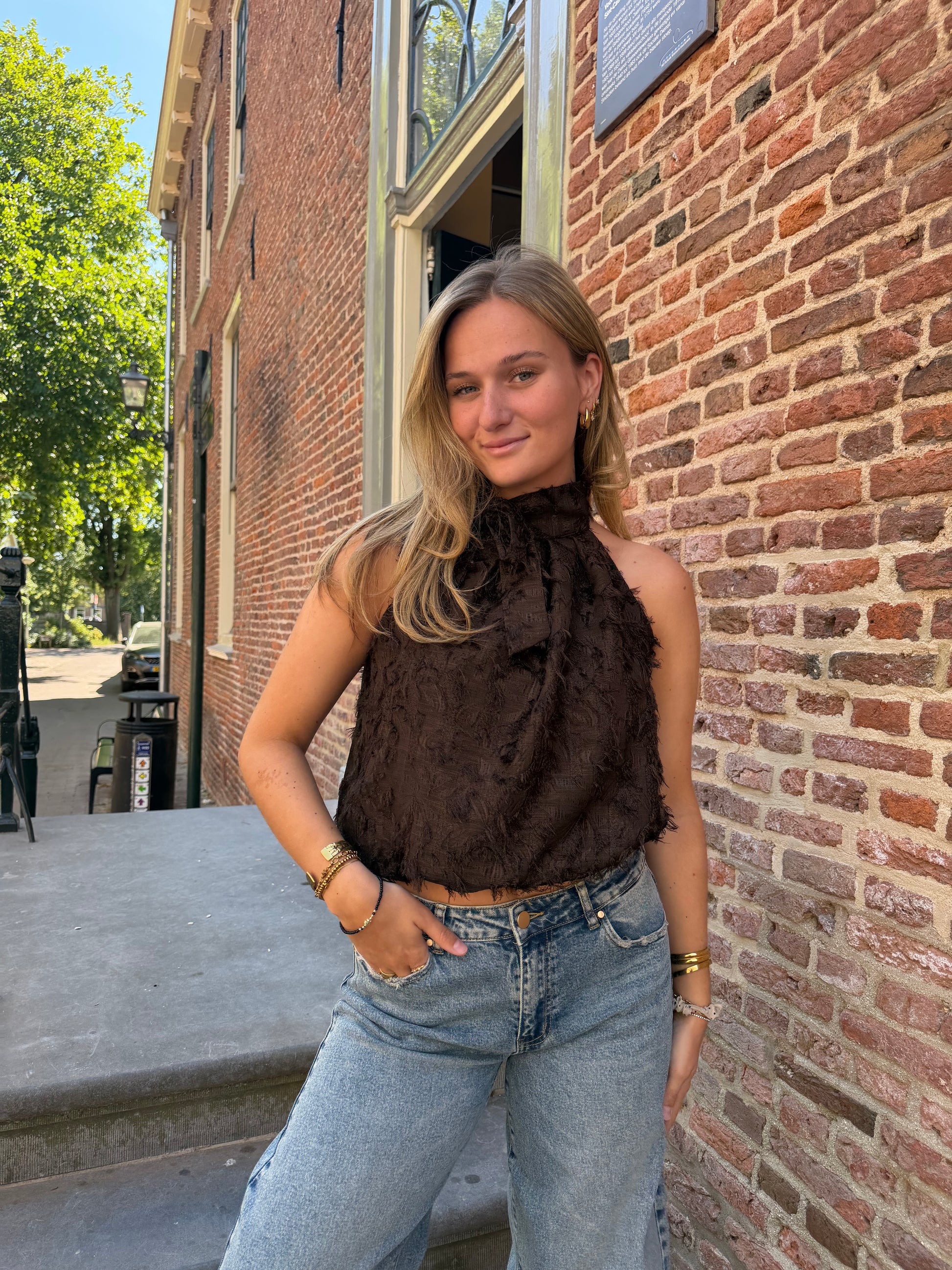 Top Halter Feather Brown voor dames