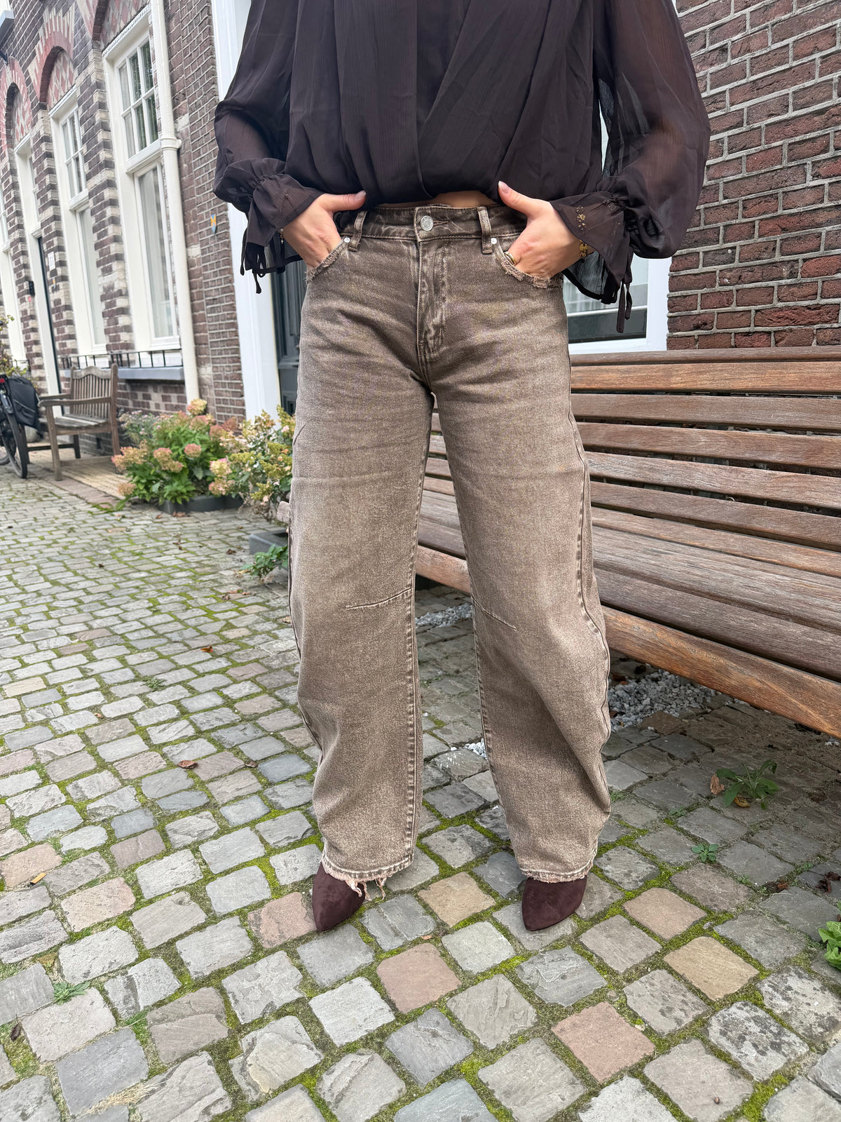 Jeans Elles Balloon Grey Brown voor dames