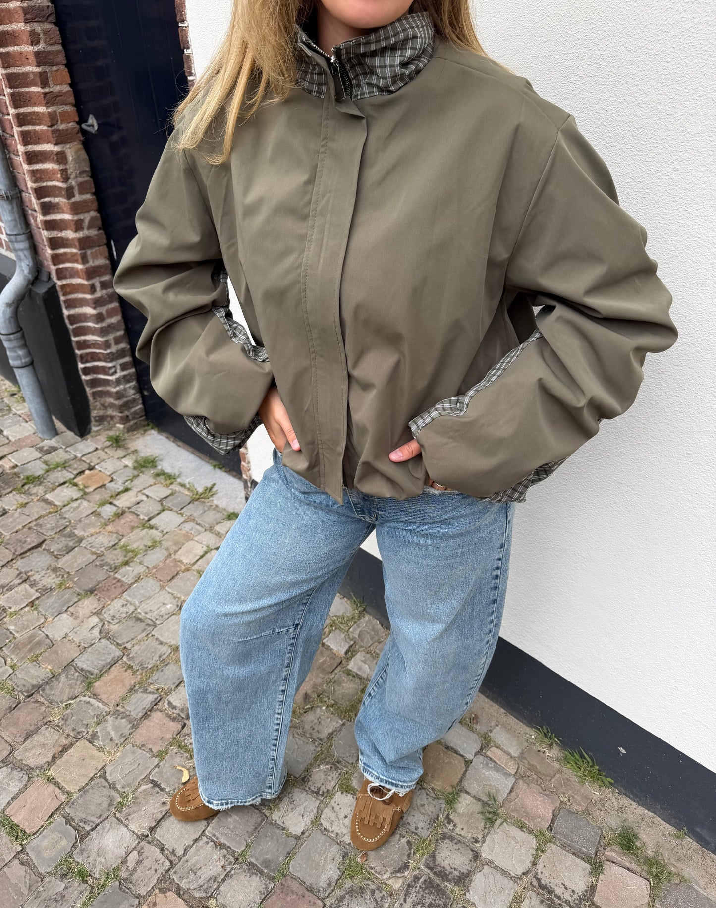 Jacket Wies Check Army Green voor dames