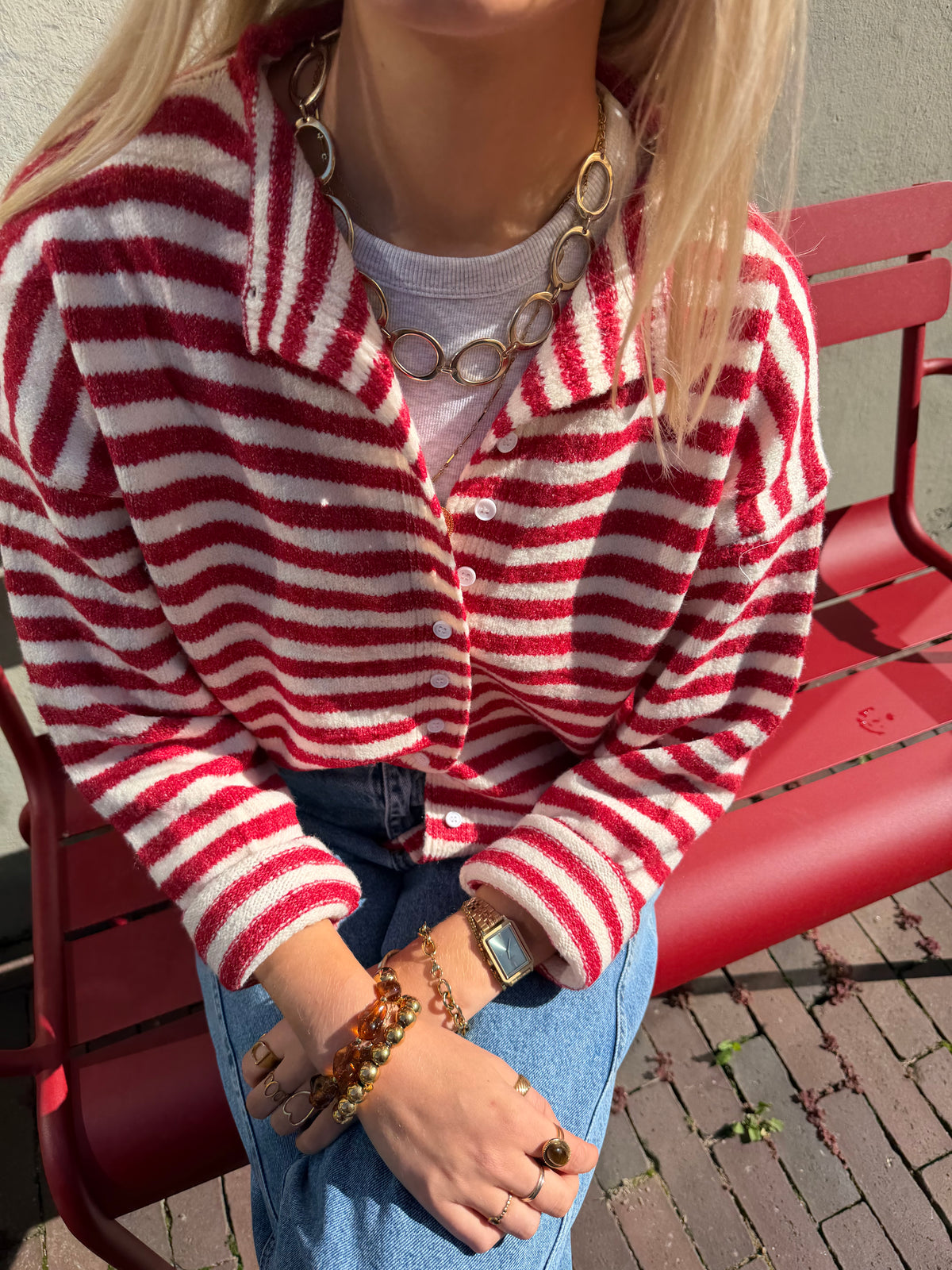 Cardigan Veerle Stripe Red voor dames