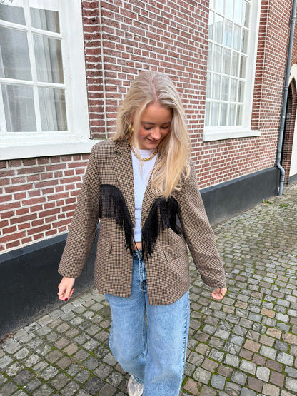 Blazer Fringe Check Brown voor dames