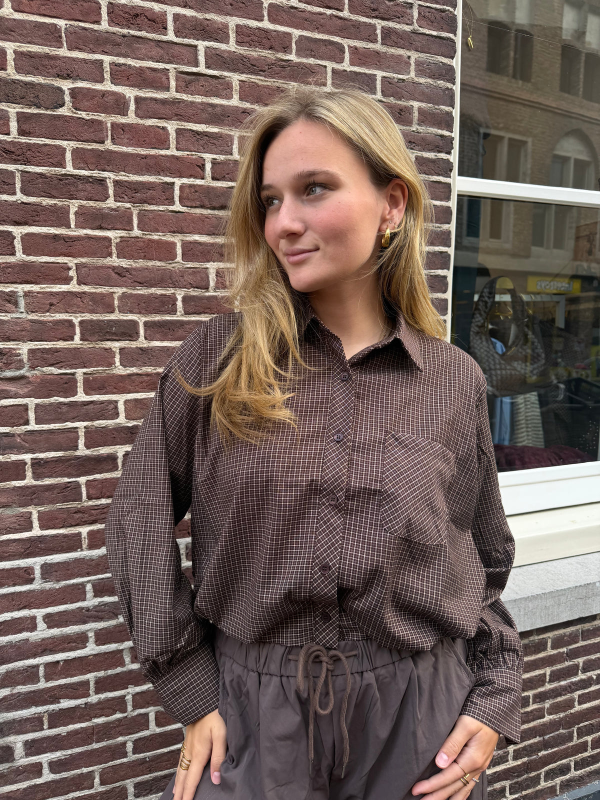 Blouse Feline Check Brown voor dames