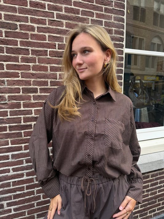 Blouse Feline Check Brown voor dames