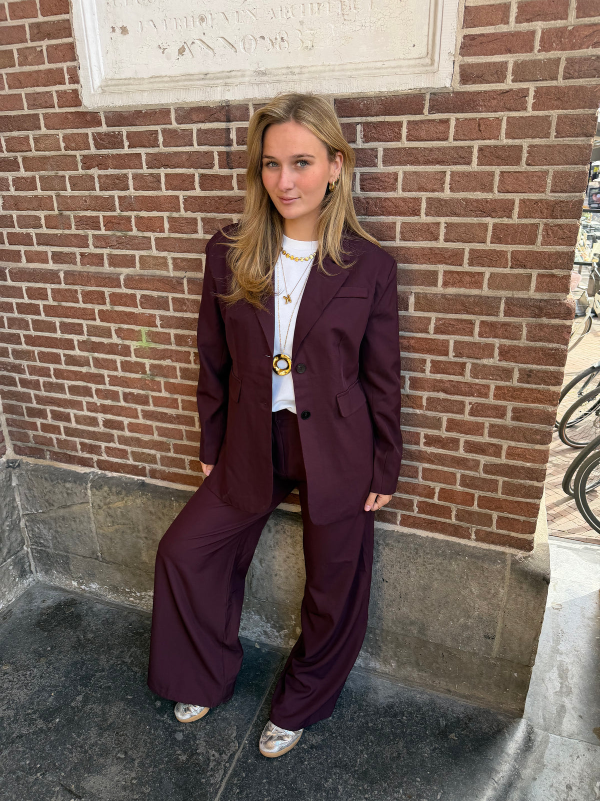 Pants Lauren Wide Leg Bordeaux voor dames