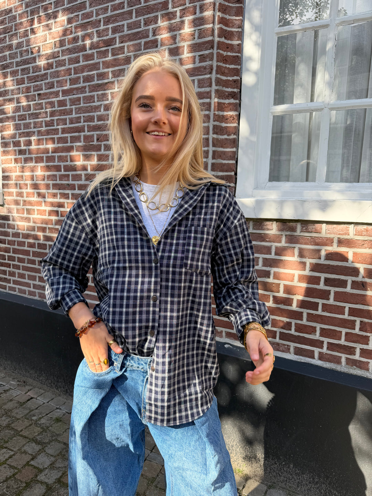 Blouse Daisy Check Navy voor dames